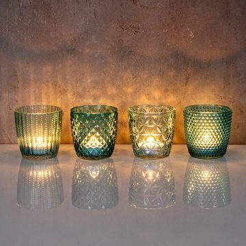 Levandeo® Teelichthalter, 4er Set Windlicht H7,5cm Glas Türkis Teelichthalter Tischdeko Kerzen