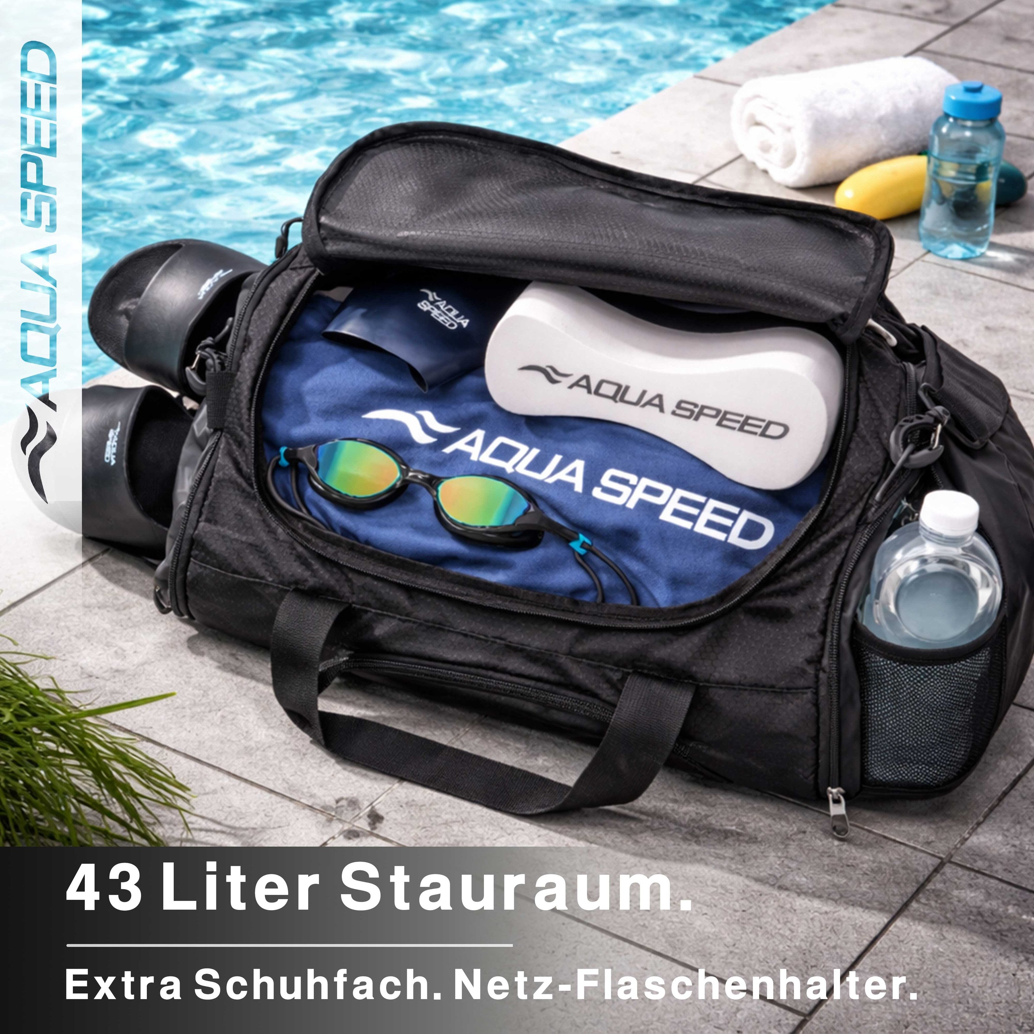 Aqua Speed Sporttasche Duffle Bag L 42L Training Fitness Schwimmen Pool Öffnung 27 (Fitness Tasche mit breiter U Öffnung für schnellen Zugriff oben), Klettgriff erleichtert Transport auch bei voller Beladung
