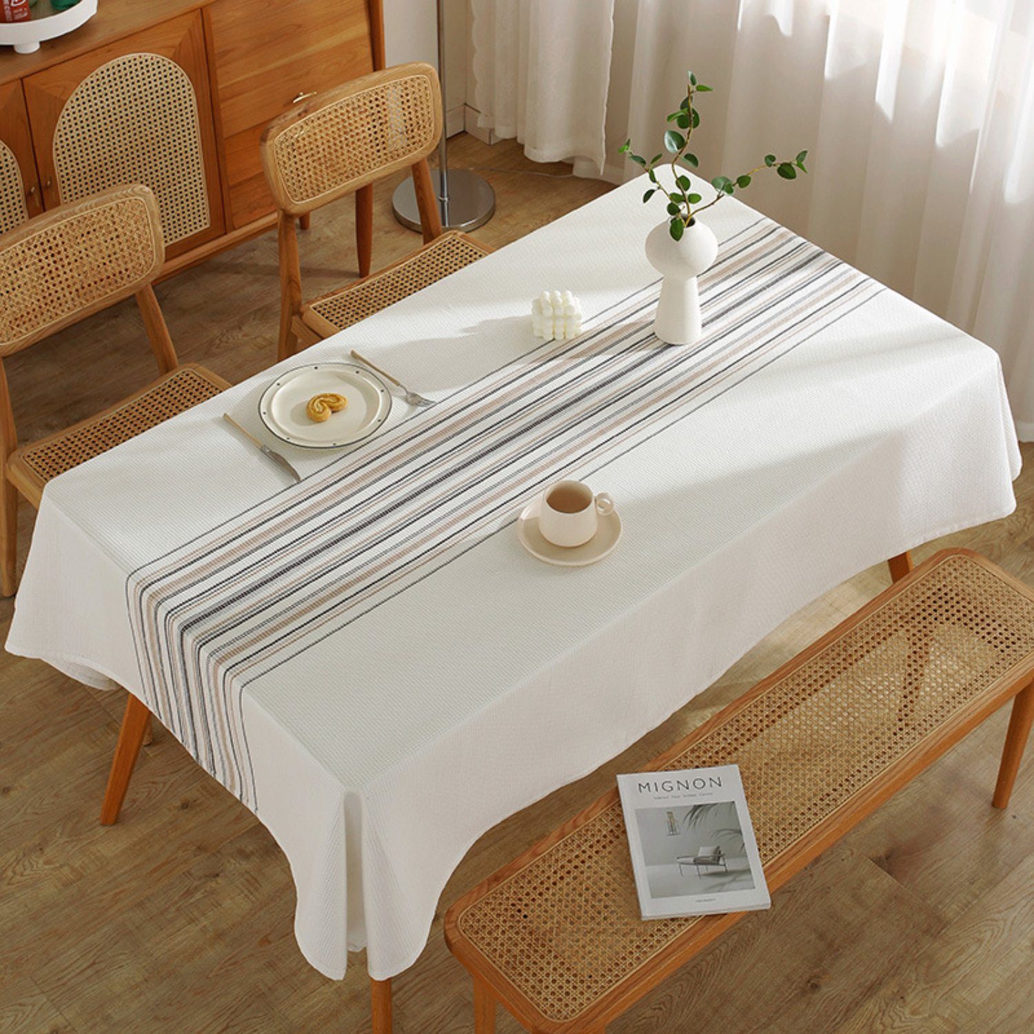 Minimalismus Braun-Schwarz Tischdecke (1-tlg), HOMEIDEAS Streifen Leinen-Tischdecken, rechteckige