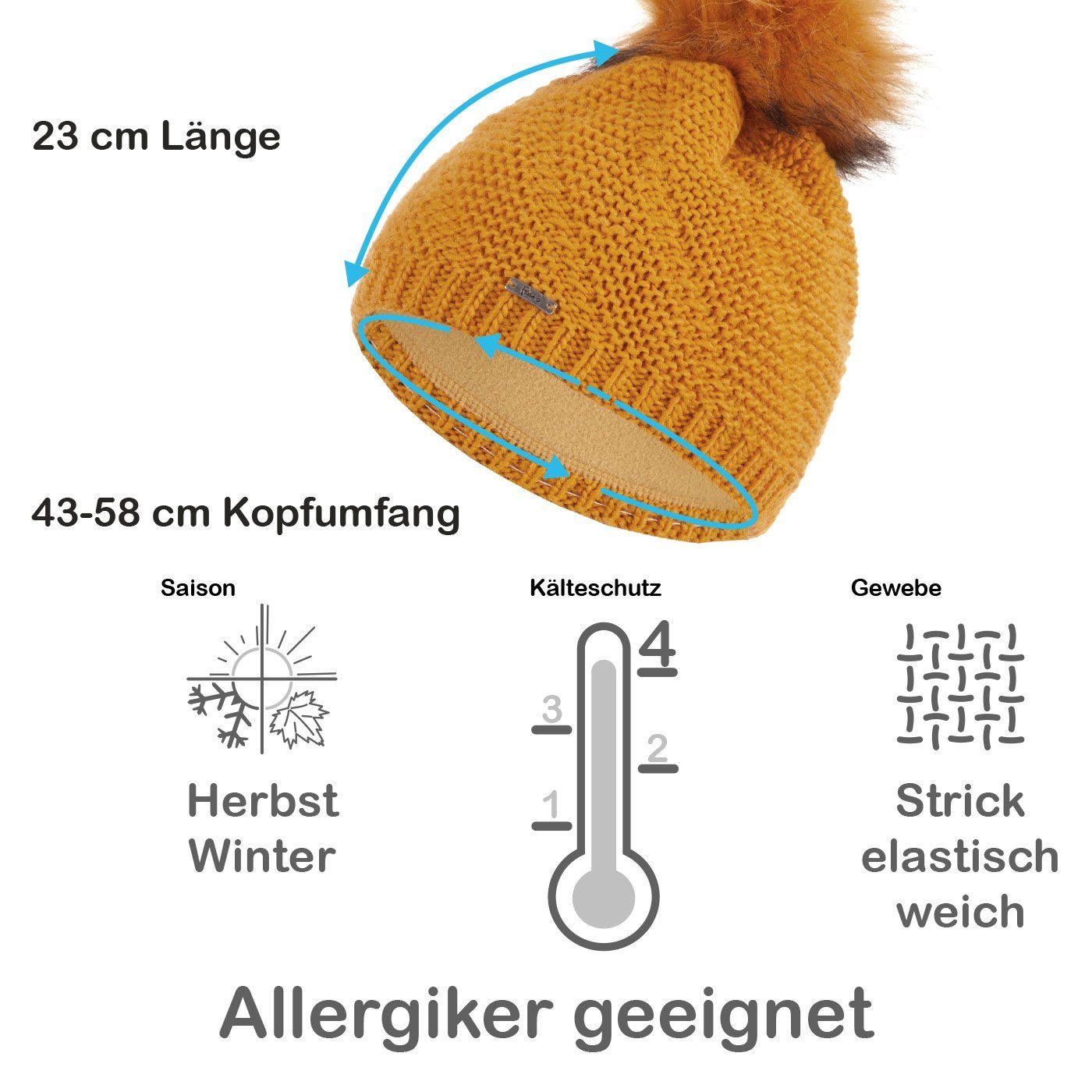 Faera Bommelmütze Wintermütze Damen Herren Mütze Beanie Haube gefüttert Bommelmütze 16
