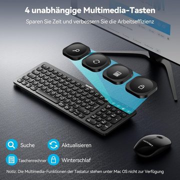 TECKNET Tastatur- und Maus-Set, kabellos, 2.4GHz Leise Deutsches QWERTZ Layout und numerischer