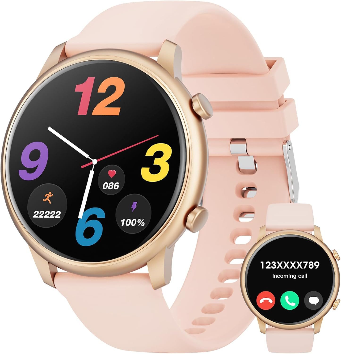 Hwagol Smartwatch (3,6 cm, android ios), Smartwatch Damen AMOLED Display Telefonfunktion IP68 Zyklustracking