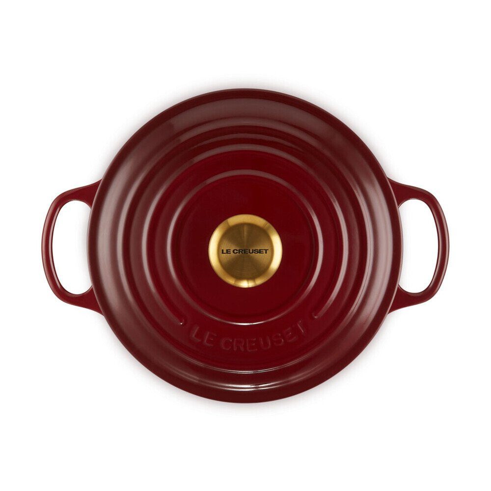 LE CREUSET Bräter Bräter mit Deckel 24 cm Signature Garnet, Gusseisen (1-tlg), 4,2l, Gusseisen, emailliert, rot, Handreinigung, backofengeeignet – Bild 4 von 5