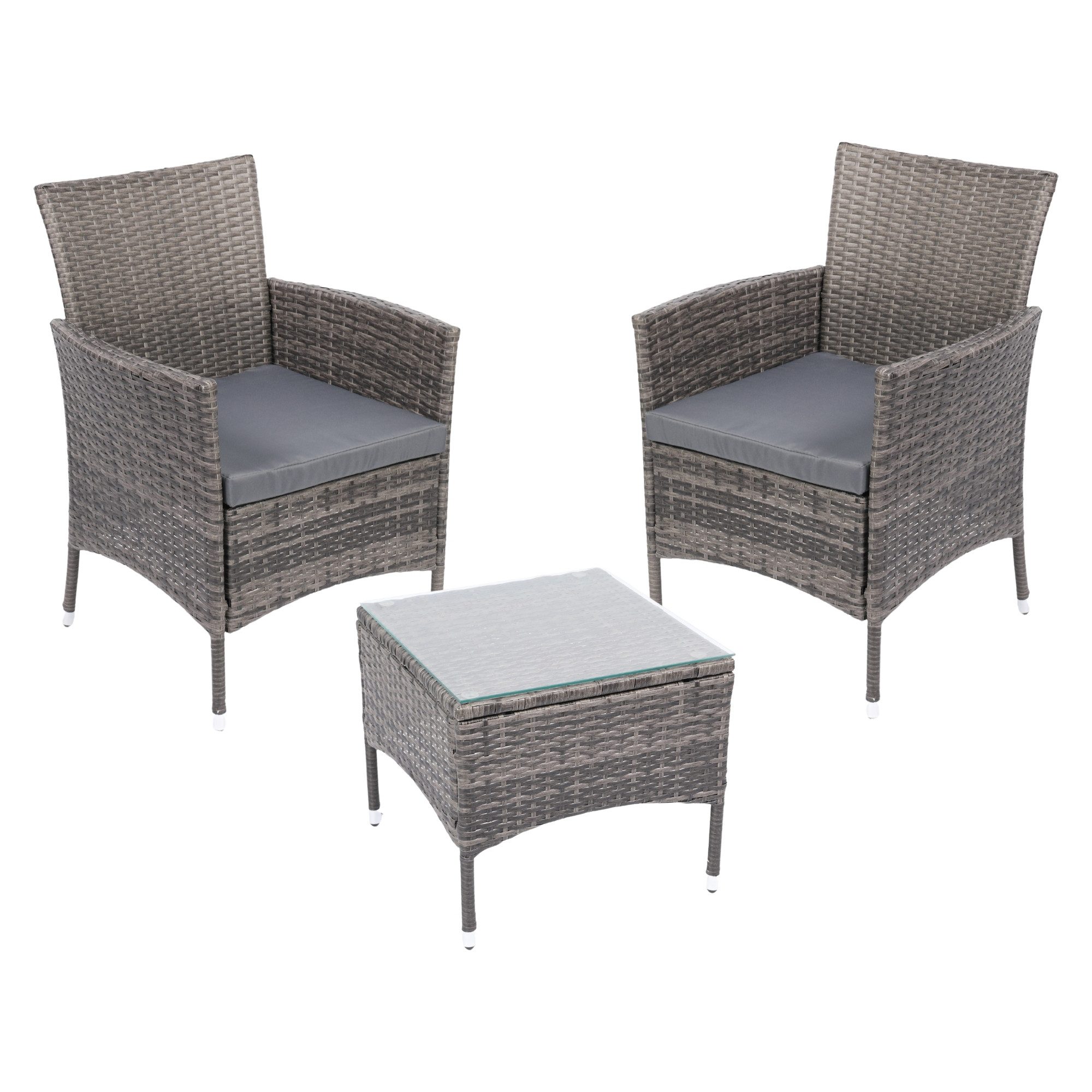 Albatros International Balkonset Rattanset 3tlg 2 Sessel + Tisch Outdoor Gartenmöbel, (2 Sessel mit Tisch), Lounge Set Balkon Gartenlounge Gartenmöbel Sitzgruppe mit Glastisch