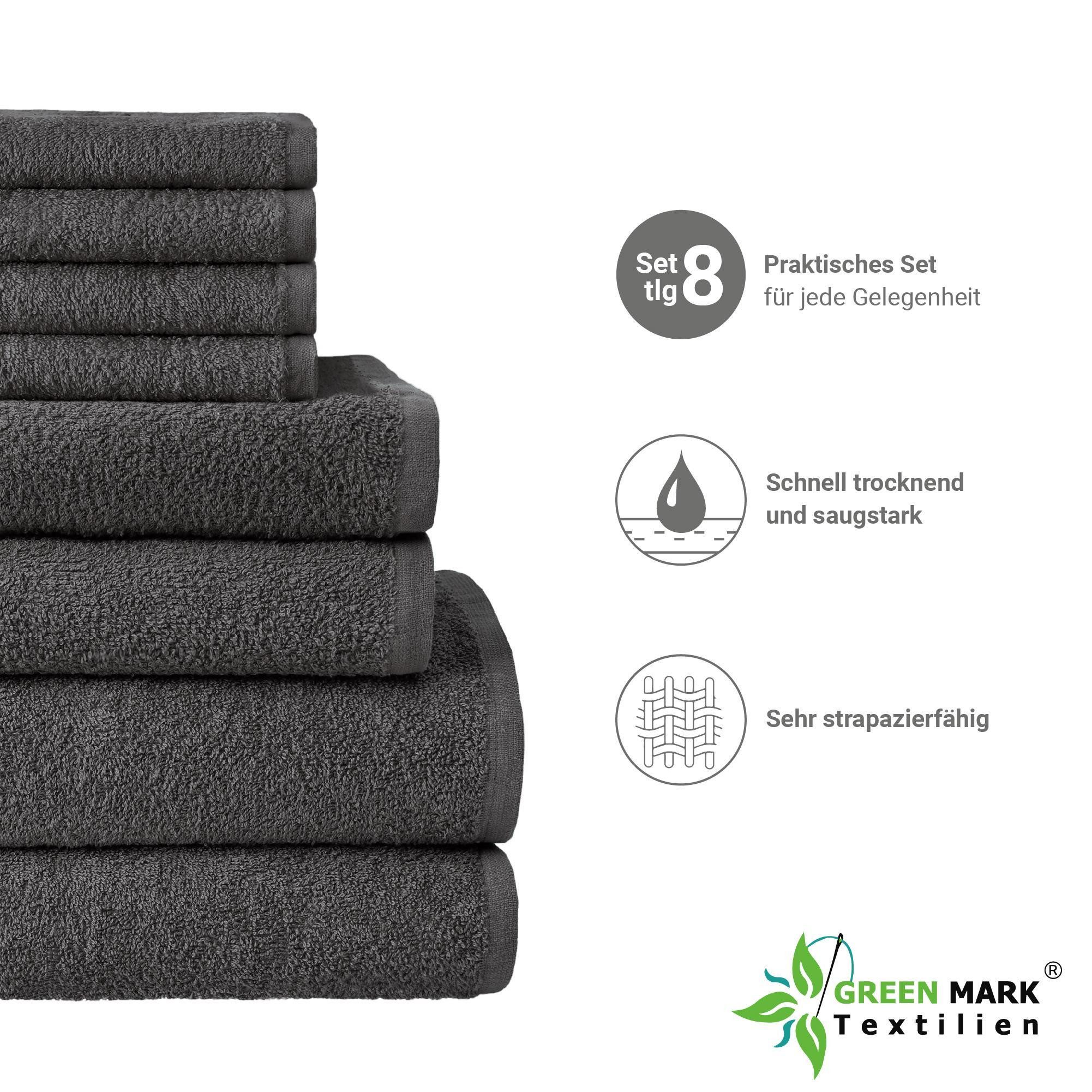 NatureMark Handtuch Set 8 tlg. Frottier Handtuch-Set, 100% Baumwolle (8-St), 4X Gästetücher, 2X Handtücher, 2X Duschtücher, Anthrazit grau – Bild 3 von 5