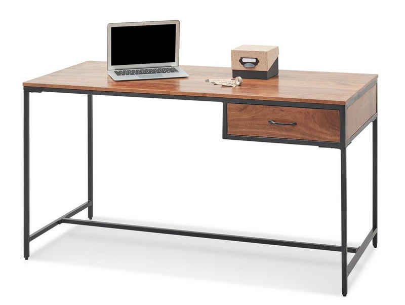 Moebel-Eins Schreibtisch, HAKUMA Schreibtisch, Material Massivholz Akazie/Metall schwarz matt