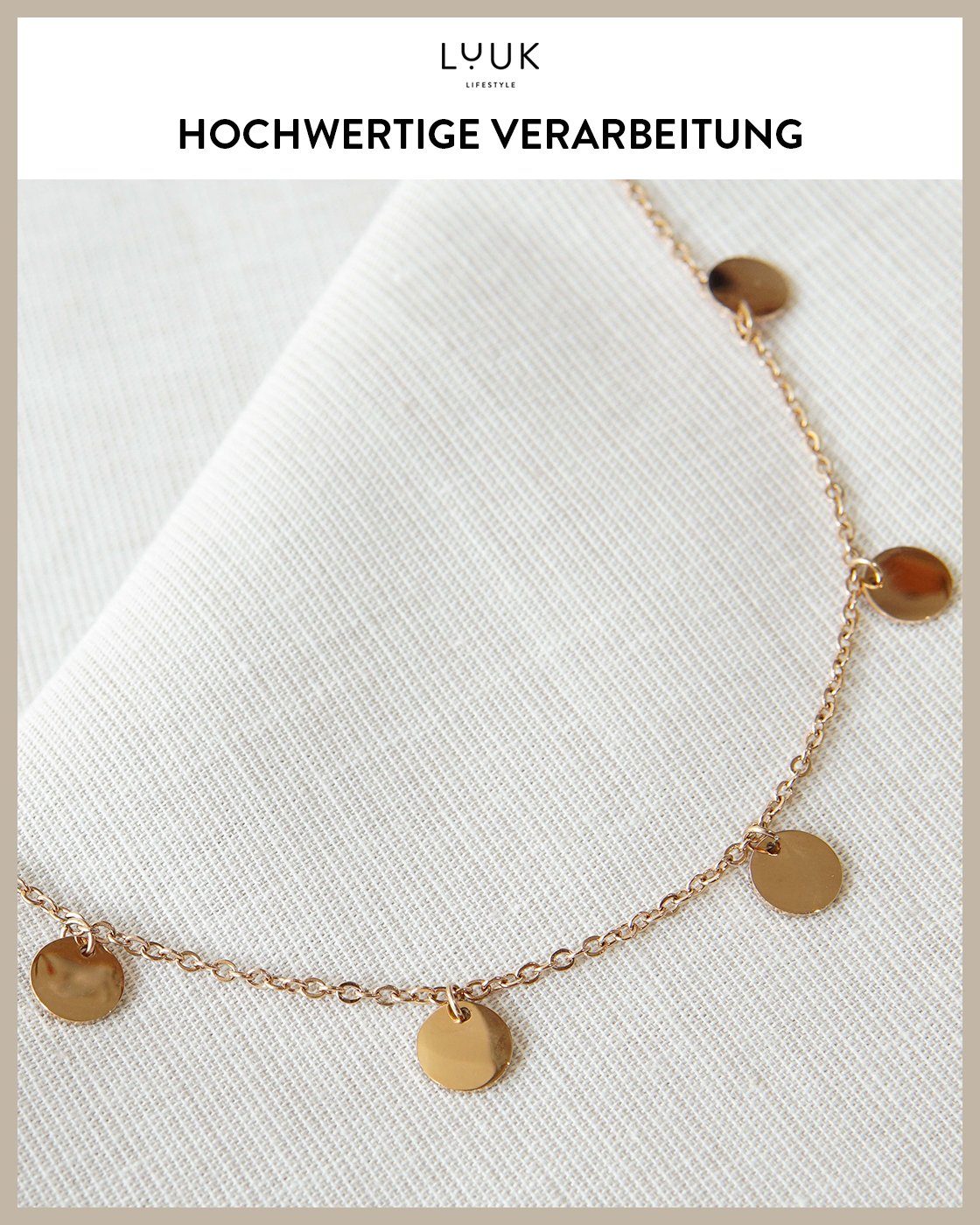 Edelstahl, LUUK 5 Plättchen, Plättchen, trendiges Boho Rosé Edelstahlkette LIFESTYLE Muster