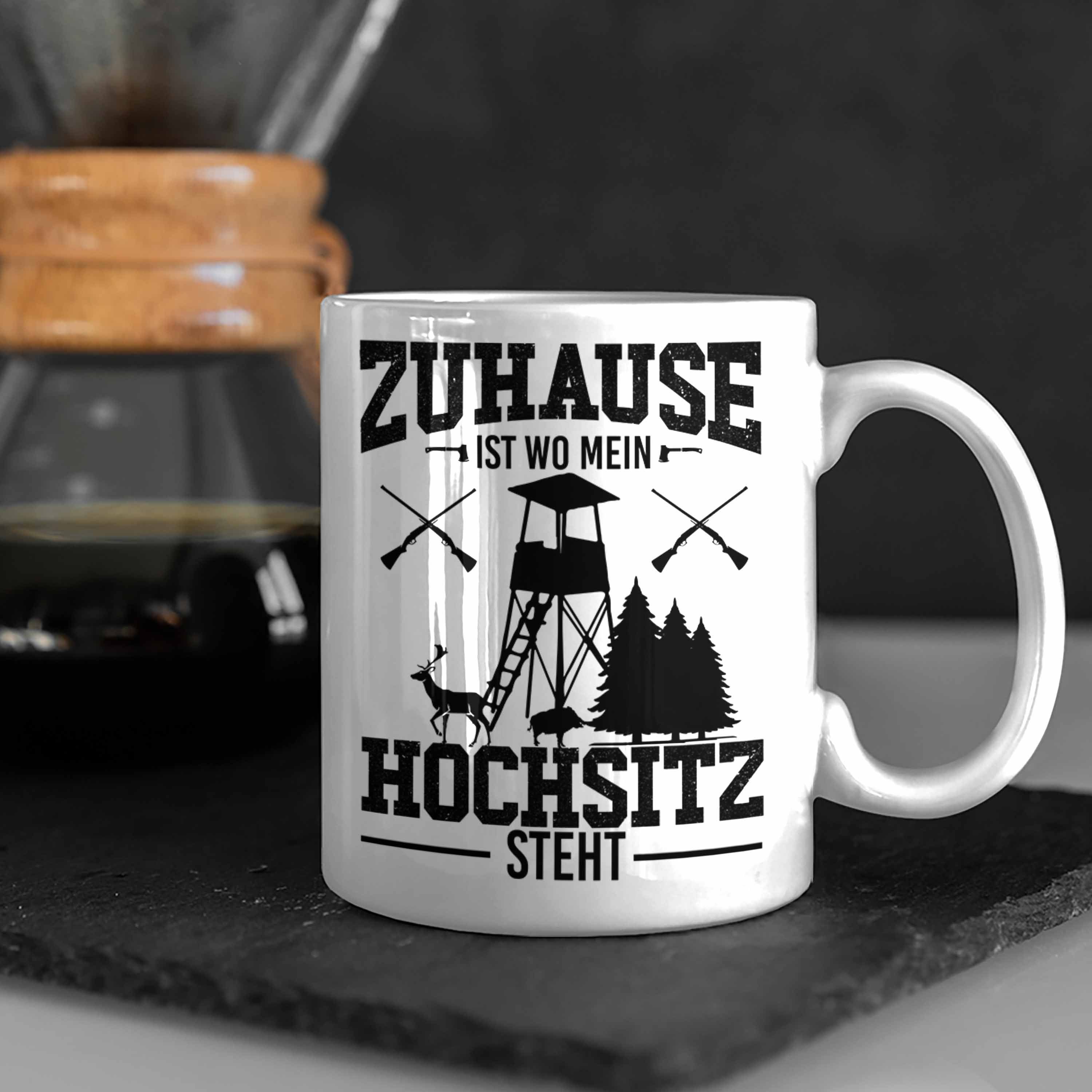 Zuhause Mein Steht Trendation Männer Tasse Jäger für Hochsitz Vatertag Geschenke Tasse Wo Ist Trendation Vater - Weiss Geschenkidee