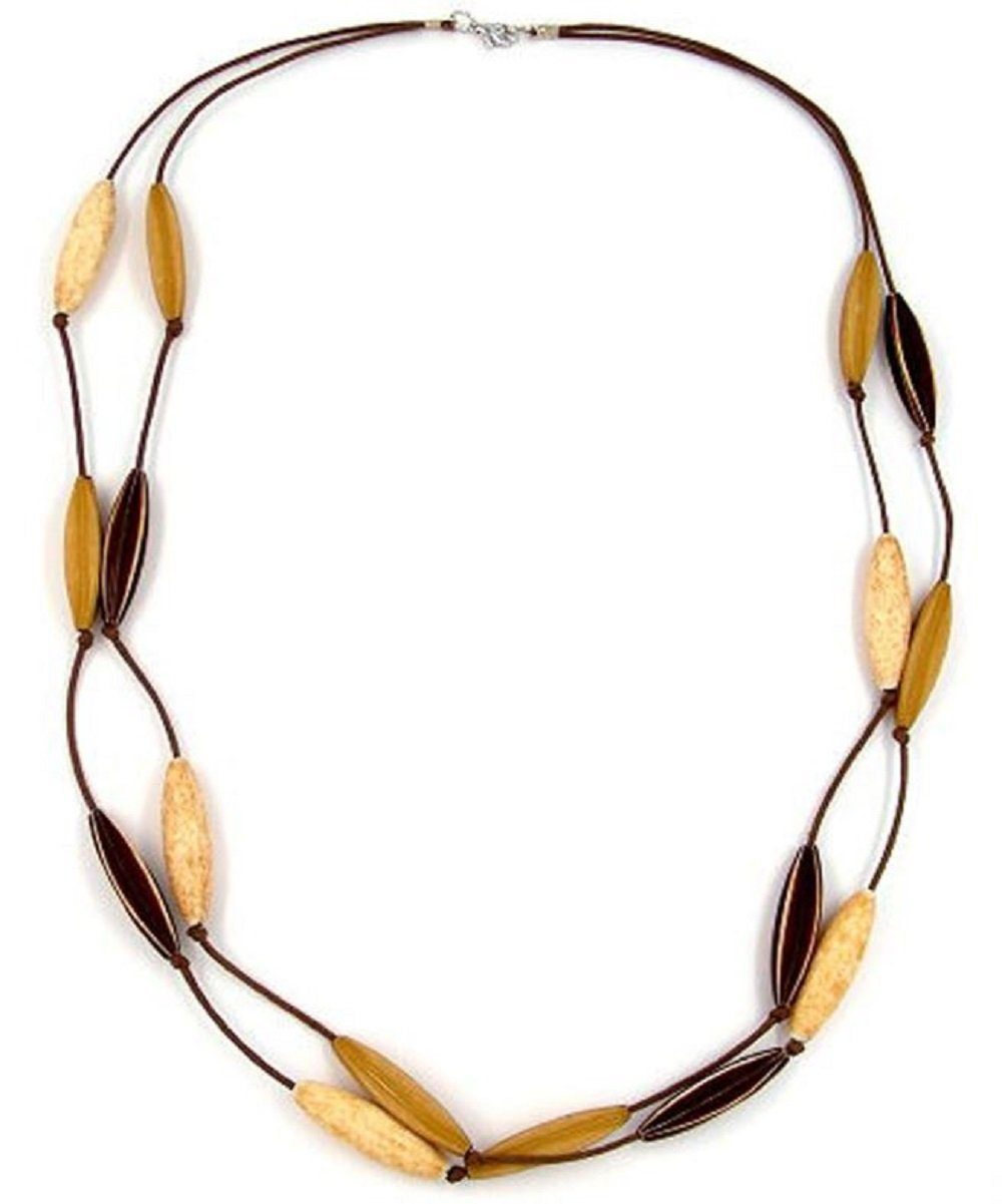 unbespielt Collier Kette Rillenoliven Kunststoff erdige Farben Kordel doppelreihig 60 cm, Modeschmuck für Damen