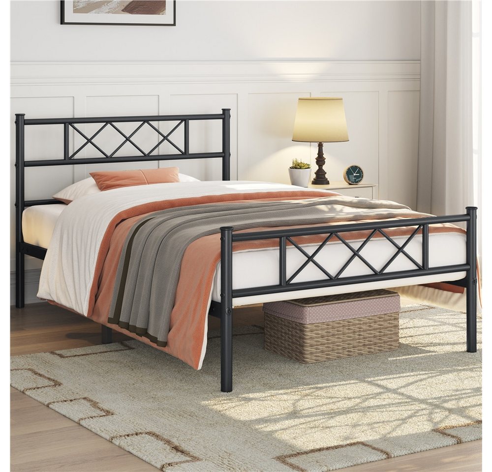 Yaheetech Bettgestell Metallbett mit Lattenrost, Bettrahmen mit Kopfteil, für Schlafzimmer, 90/140 cm (B)