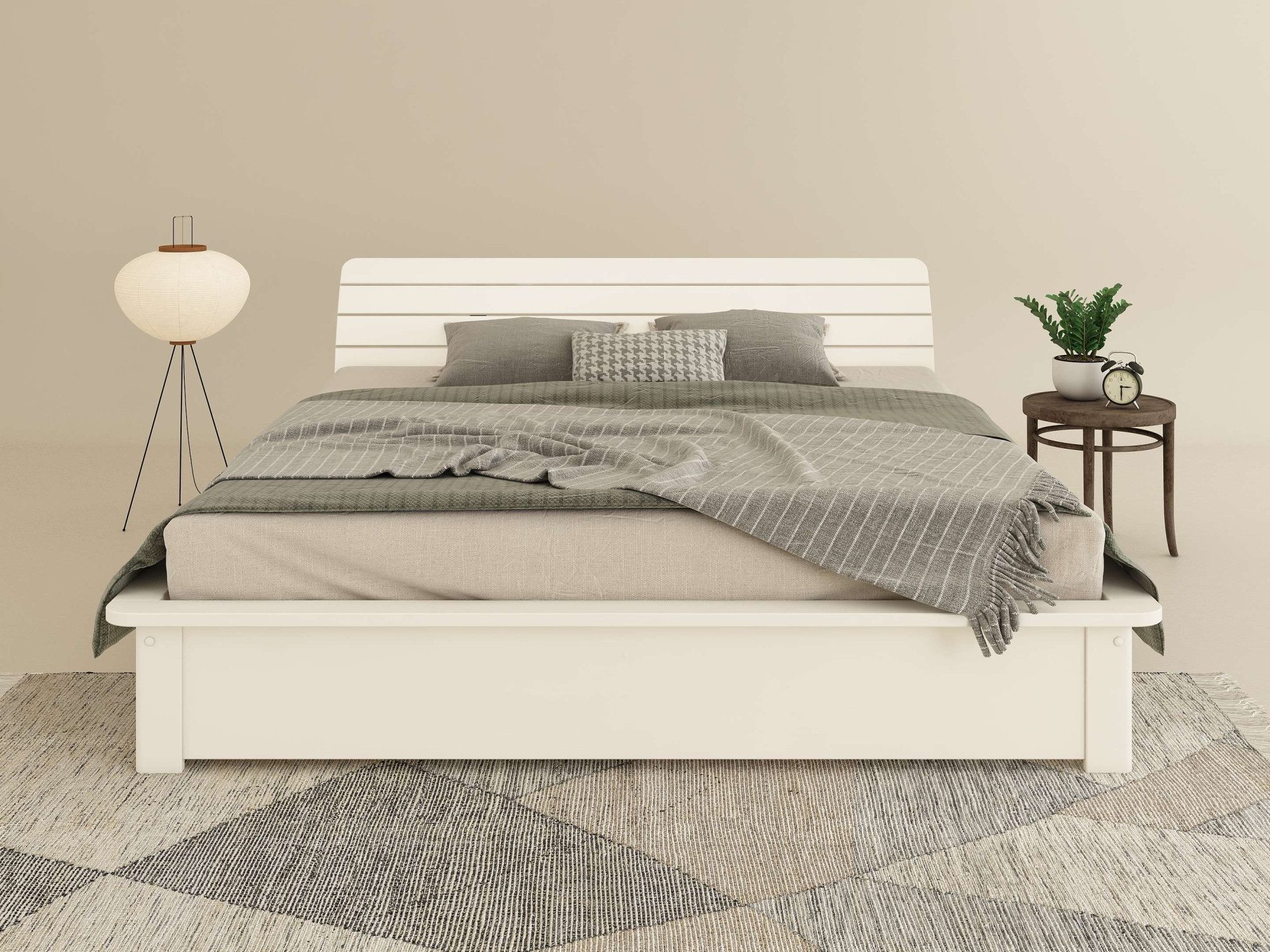 OTTO home Massivholzbett Antri, Futonbett, ergonomisch geformtes Kopfteil, stilvolles Design, Rahmen zur Ablage von Smartphone, mit Lattenrost, Bettkasten optional