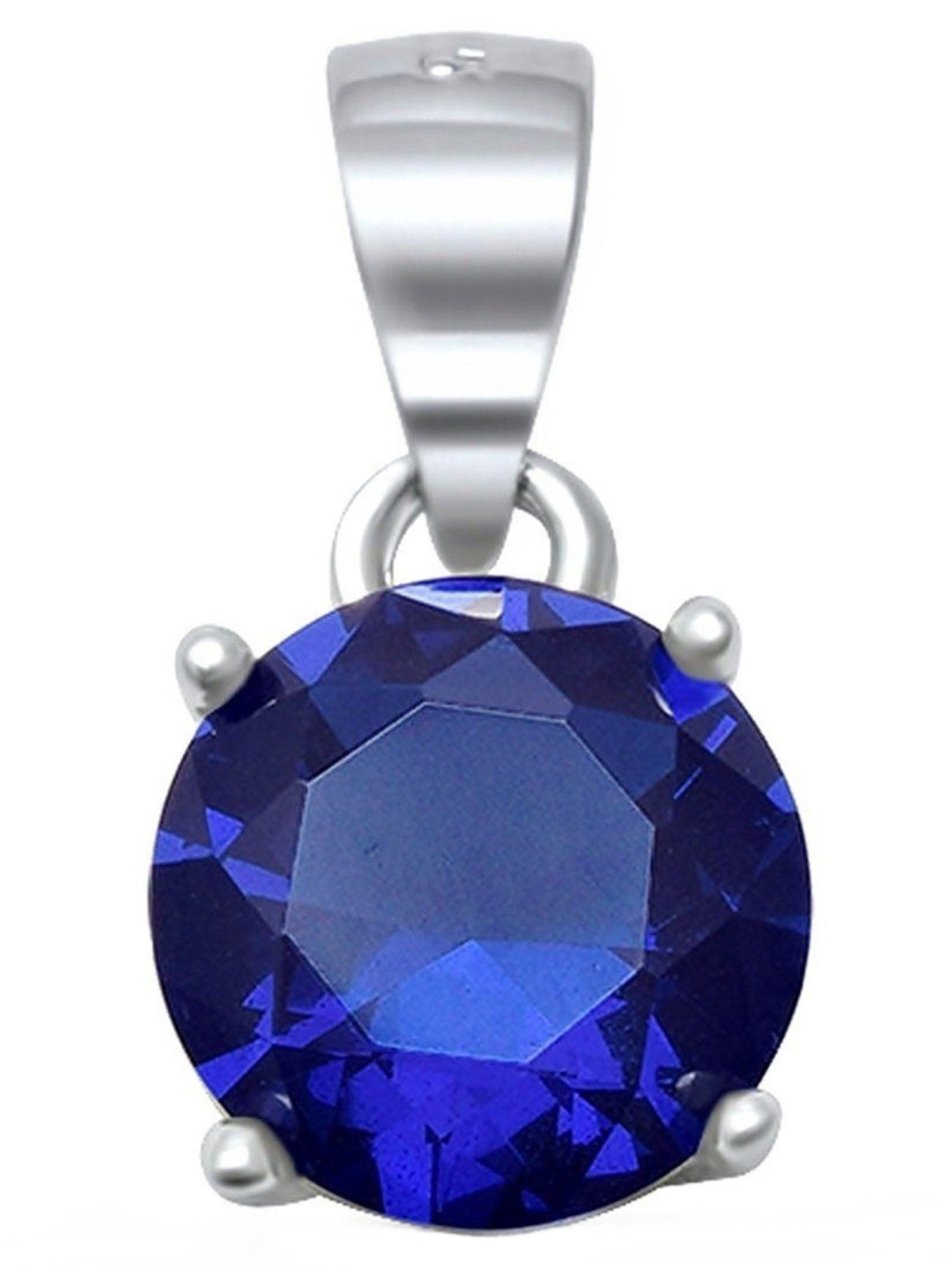 Goldene Hufeisen Kettenanhänger Saphirblau Zirkonia Rund Anhänger aus 925 Sterling Silber Rhodiniert (inkl. Schmuckbox), Anlaufgeschützt