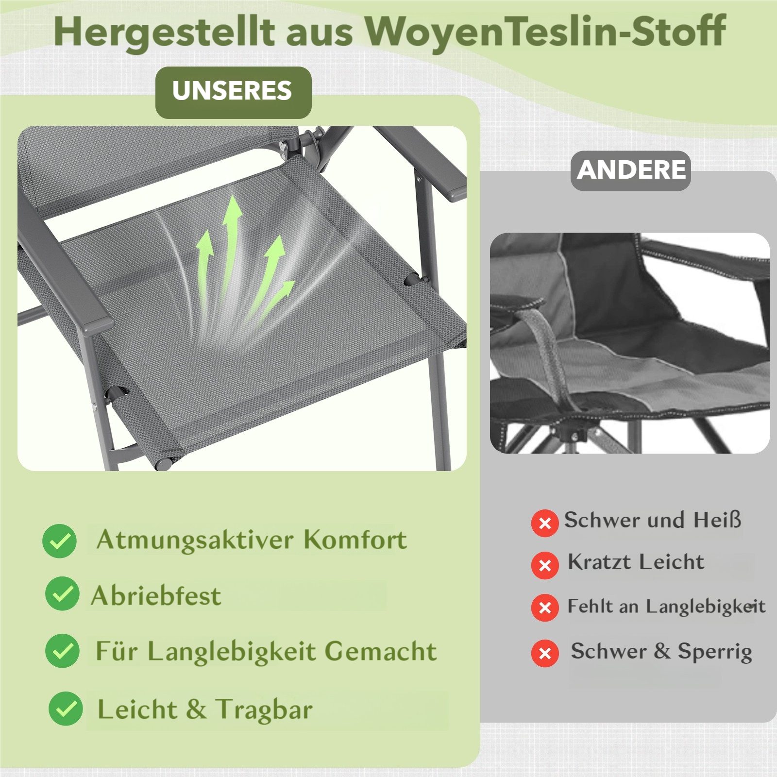 TLGREEN Klappstuhl Eisen-Gartenstuhl mit atmungsaktivem Teslin-Gewebe, (Armlehnen & hoher Rückenlehne, allwettertauglich, 2 St), – für Garten, Pool, Camping – Bild 3 von 5