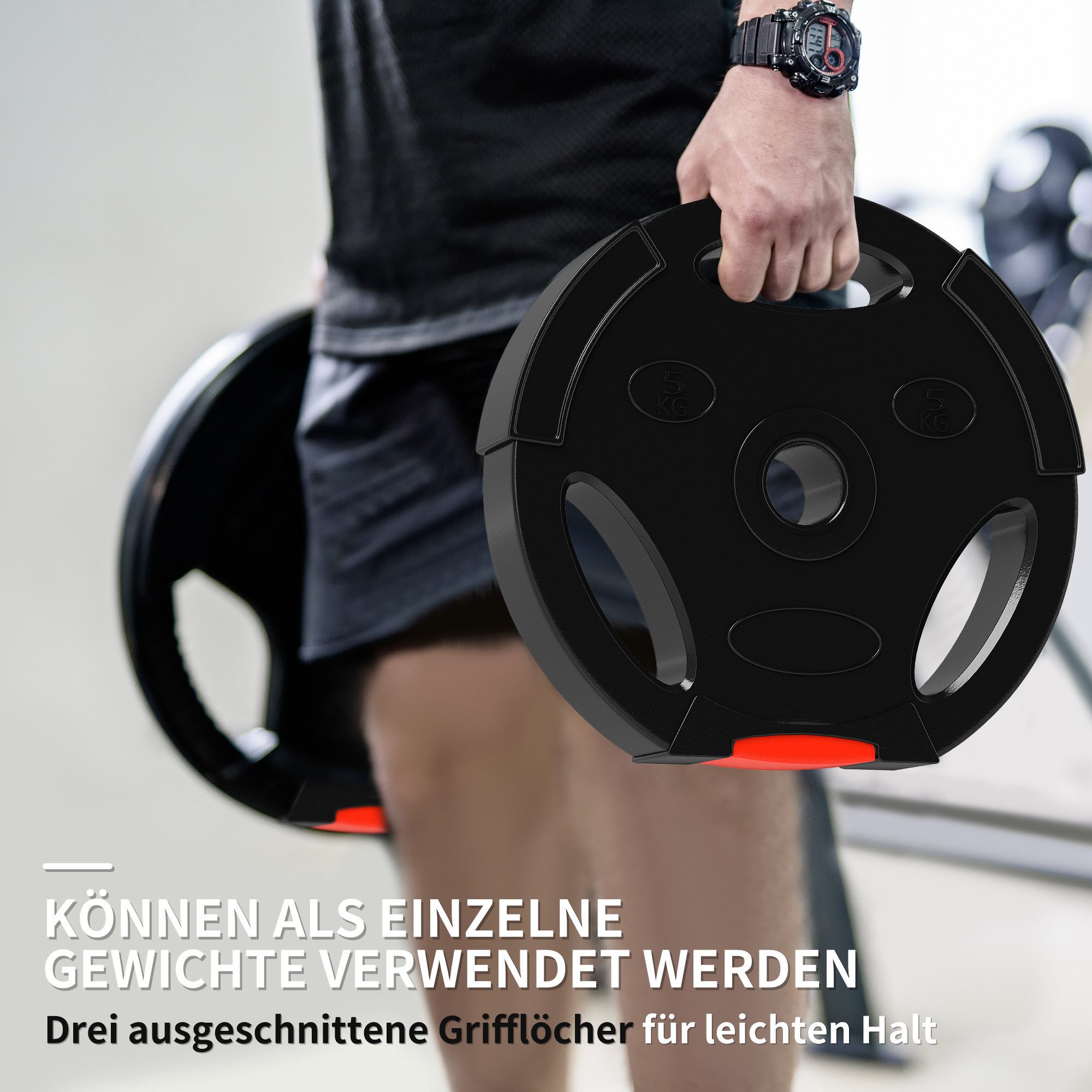 MC Star Hantelscheiben 4er-Set Hantelgewichte, 2 x 2,5 kg/5kg Gewichte, Hantelscheiben-Set, (Gewichtsscheiben für 2,5 cm Hantelstange, Ø 25/30 mm Bohrung, Schwarz)