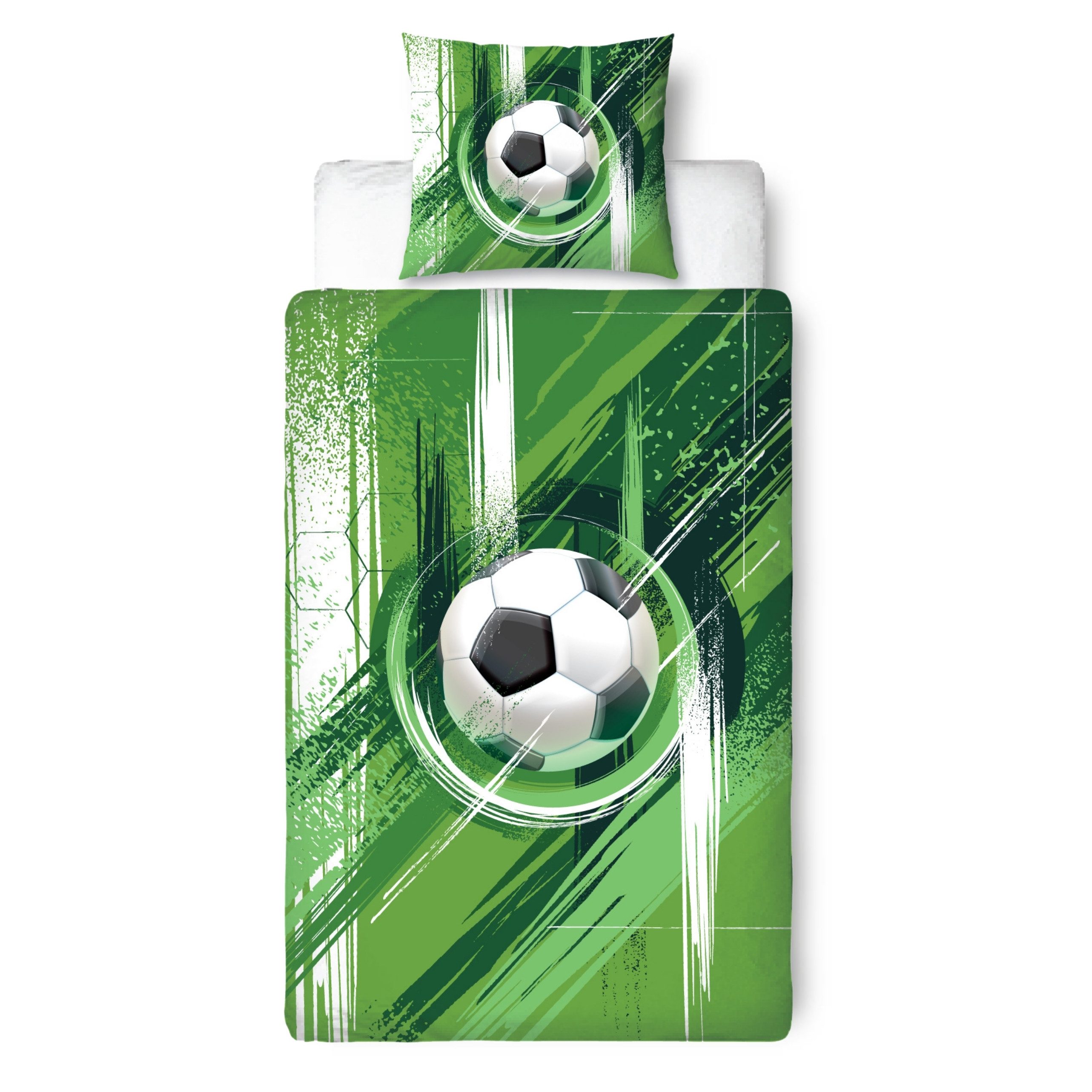 MTOnlinehandel Bettwäsche Fußball in 135x200 + 80x80 cm • Geschenkidee für Kinder, Mikrofaser, 2 teilig, Wende-Motiv • Fußball