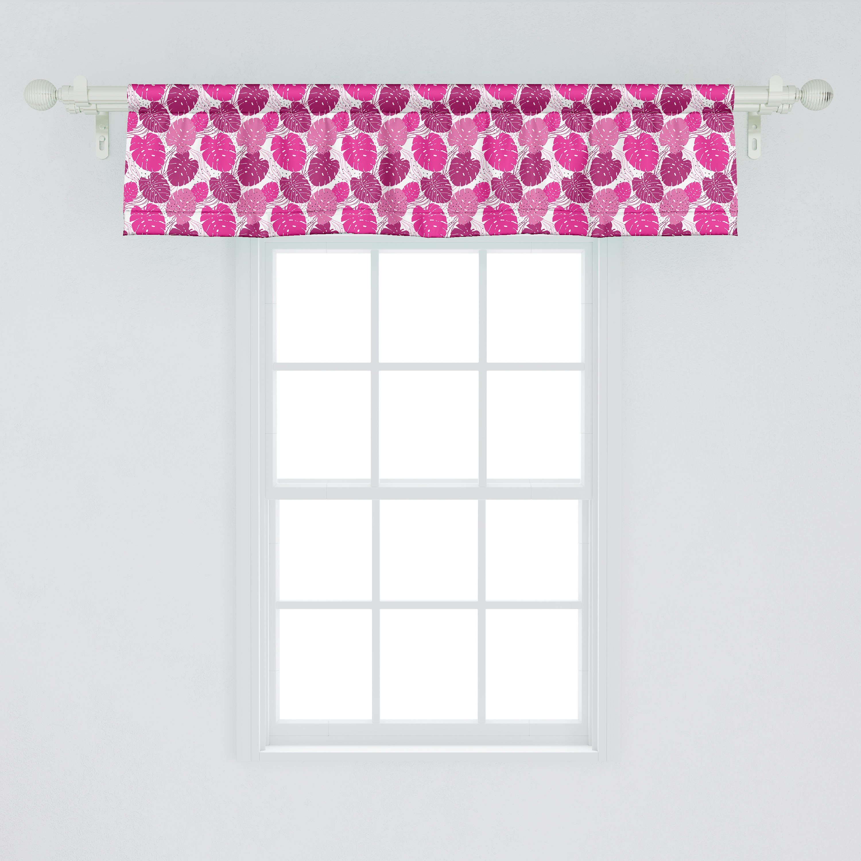 Microfaser, für Monstera Scheibengardine Schlafzimmer Abakuhaus, Küche Stangentasche, Dekor Blätter mit Vorhang Farbpalette Volant Rosa