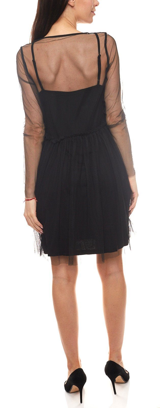 minimum Minikleid minimum Mini-Kleid teilweise Damen Freizeit-Kleid Lagen-Look im Kleid transparentes Schwarz