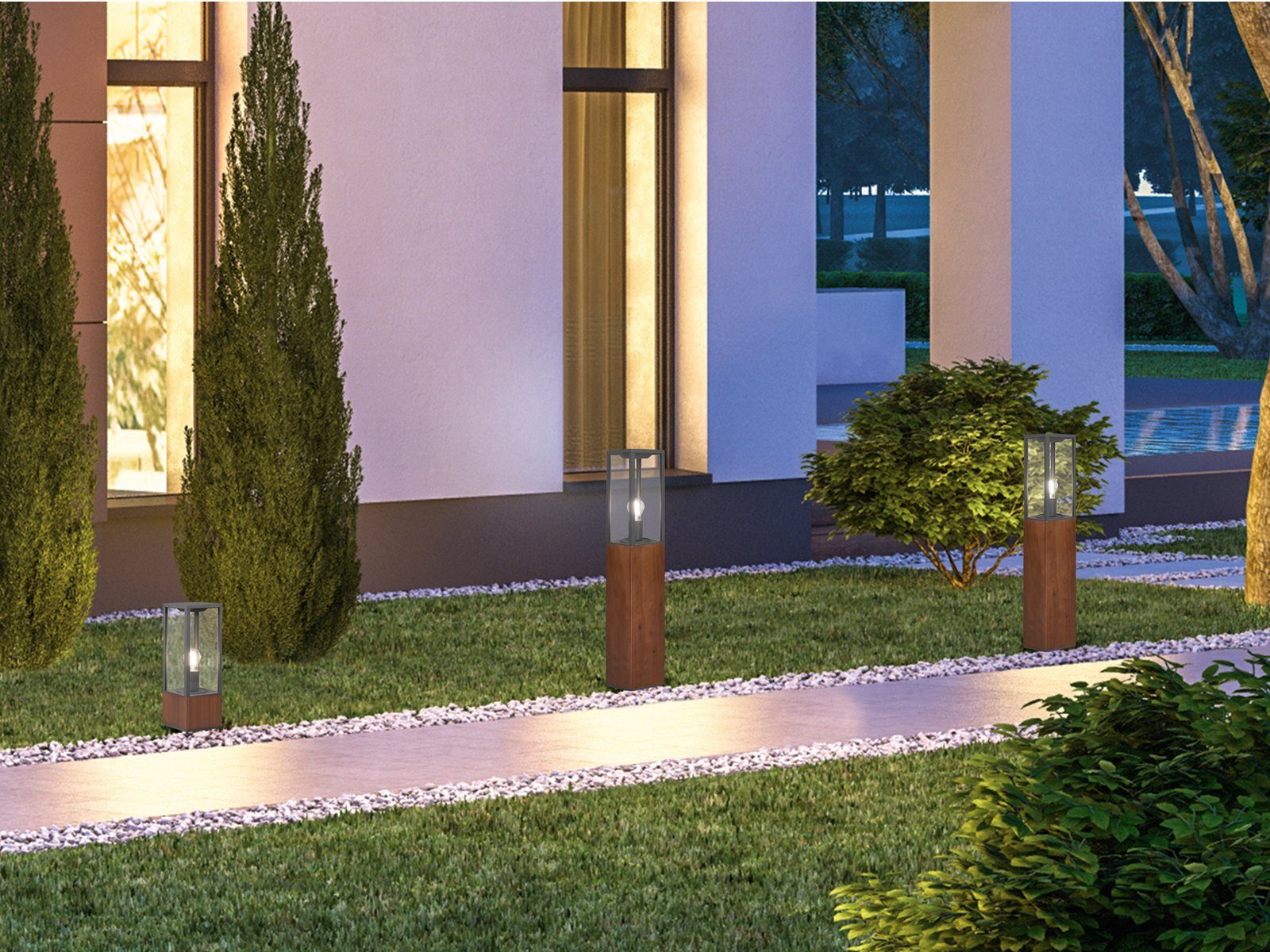 Holz, LED zur Wegbeleuchtung, LED Höhe Anthrazit meineWunschleuchte Garten-laterne 40cm wechselbar, mit Warmweiß, Sockelleuchte,
