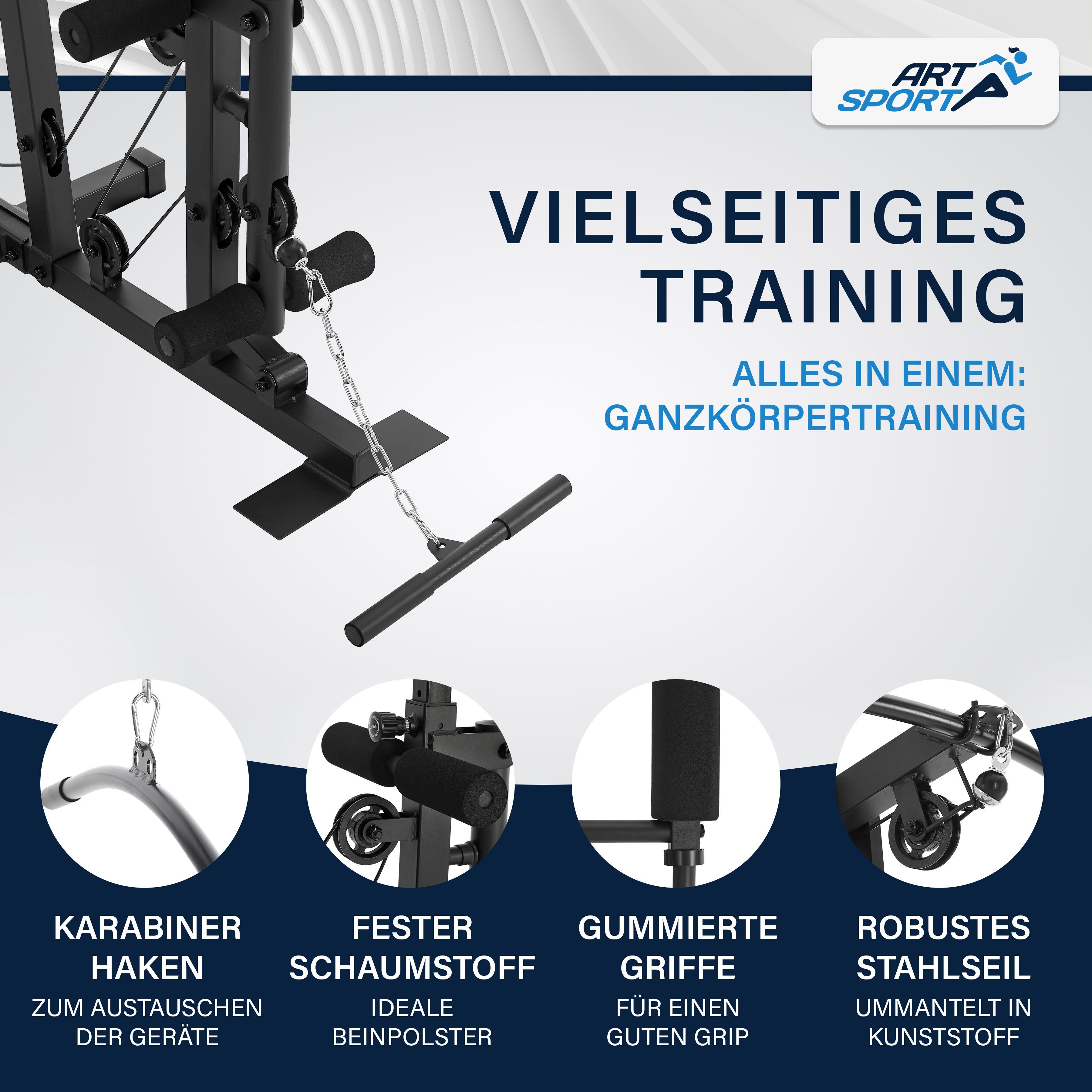 ArtSport Kraftstation ProfiGym 3000, 14 Gewichtsblöcke, mit 14 Gewichten, 77 kg - Bizeps, Lattzug, Butterfly & Beinpresse