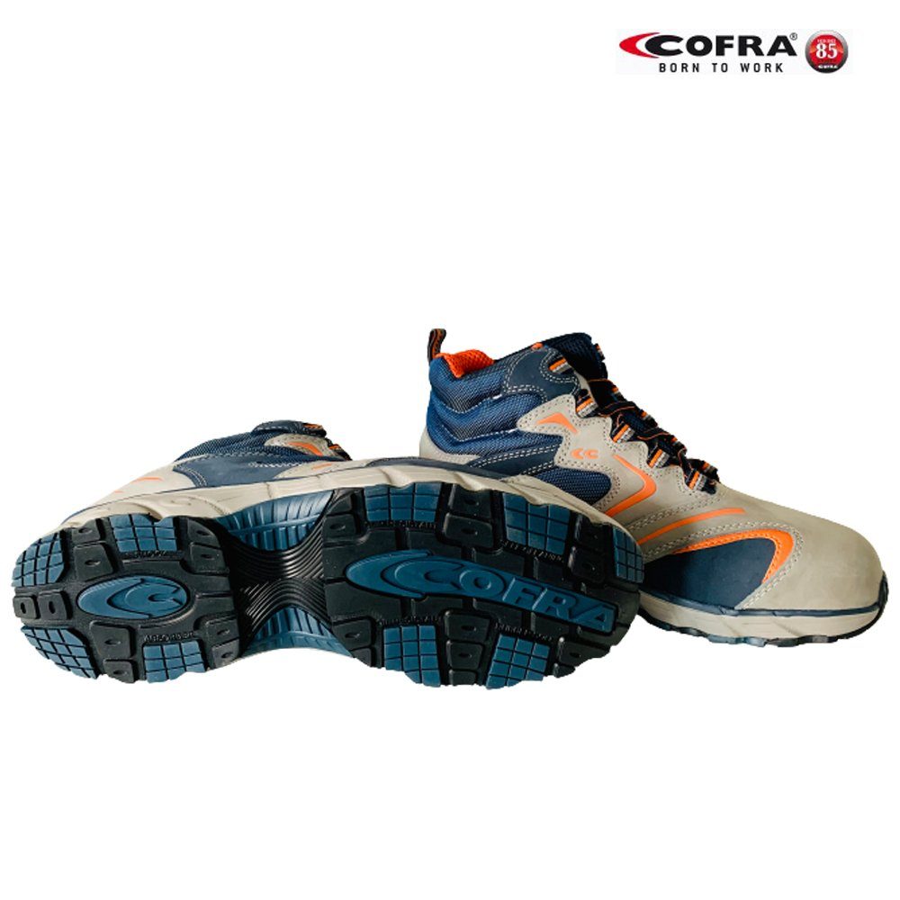 Cofra NEW FITNESS GREY S3 SRC Sicherheitsschuh (Set, 3-tlg., 1 Paar Sicherheitsschuhe + 2 Paar Arbeitshandschuhe (Größe 9 + 10) KAPPE: Stahlkappe mit 200 J Zehenschutz