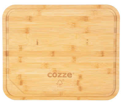 COZZE Grillbesteck-Set Schneidebrett für Pizza, 43 x 35 x 2 cm, robustes, naturbelassenes Bambusbrett, auch als Servierbrett geeignet