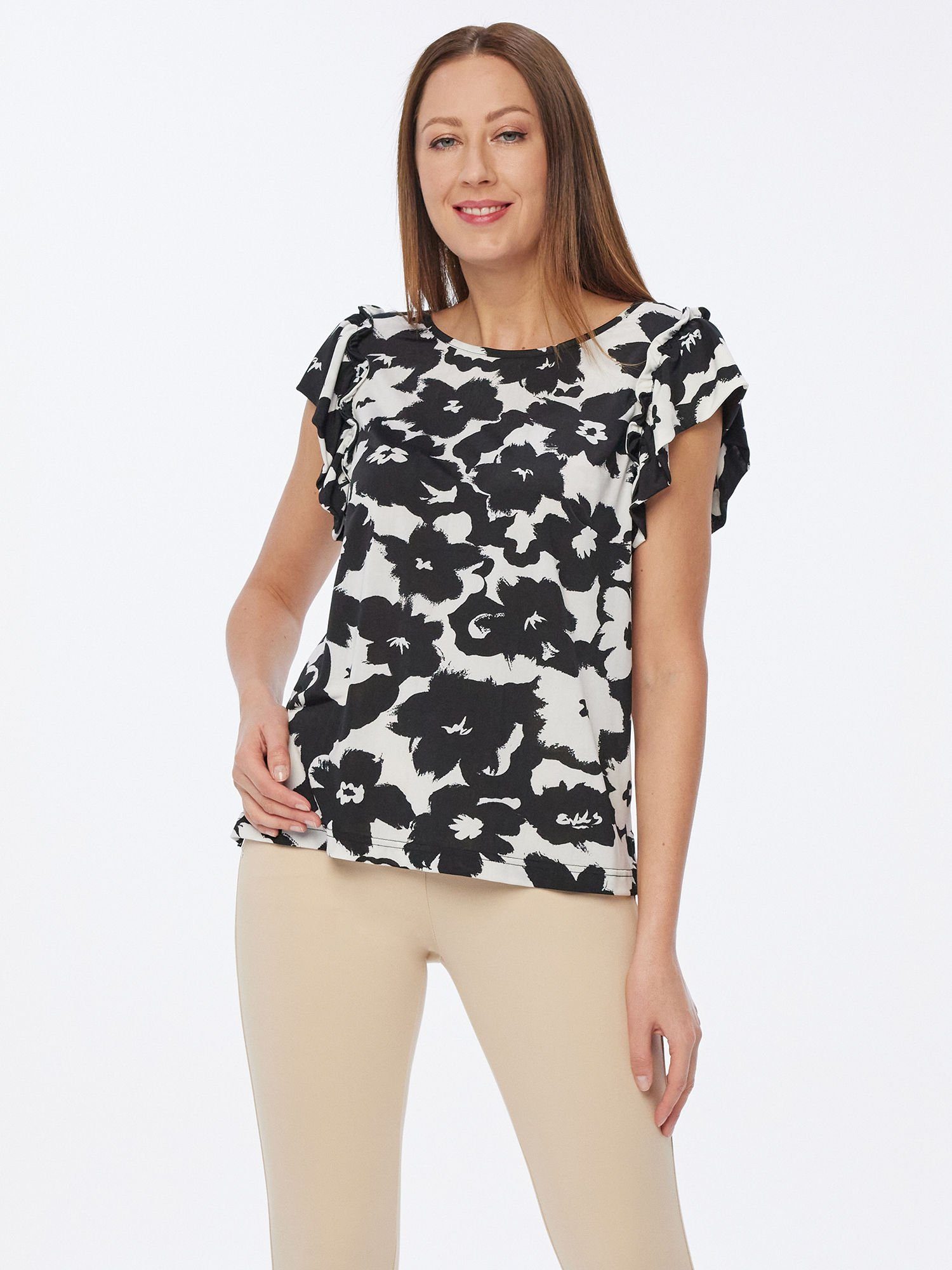 MONACO blue Kurzarmshirt mit abstraktem Muster und Rüschenärmel