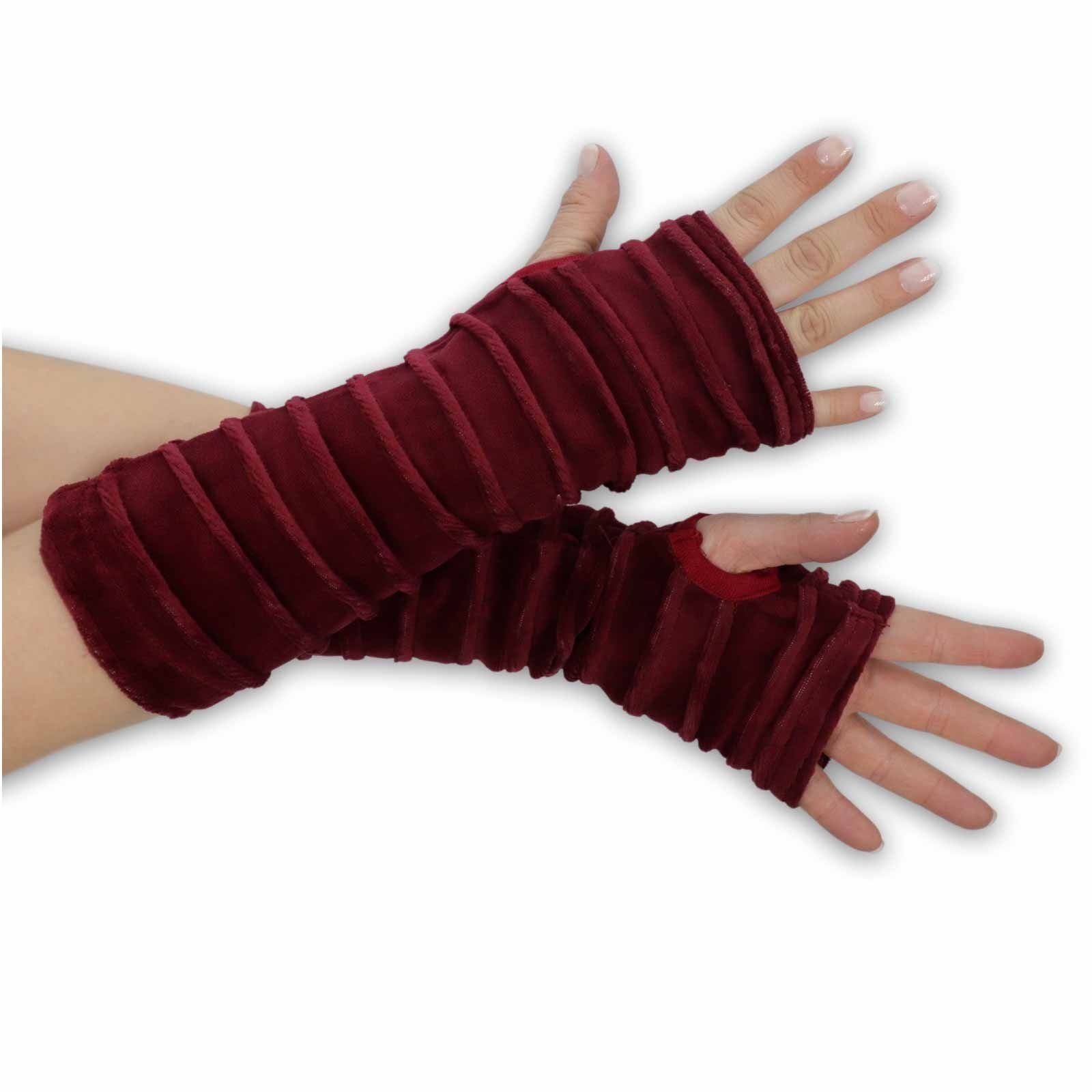 KUNST UND MAGIE Armstulpen Armstulpen Kunst Handschuhe Handwärmer Bordeaux Stulpen Boho und Magie Samt