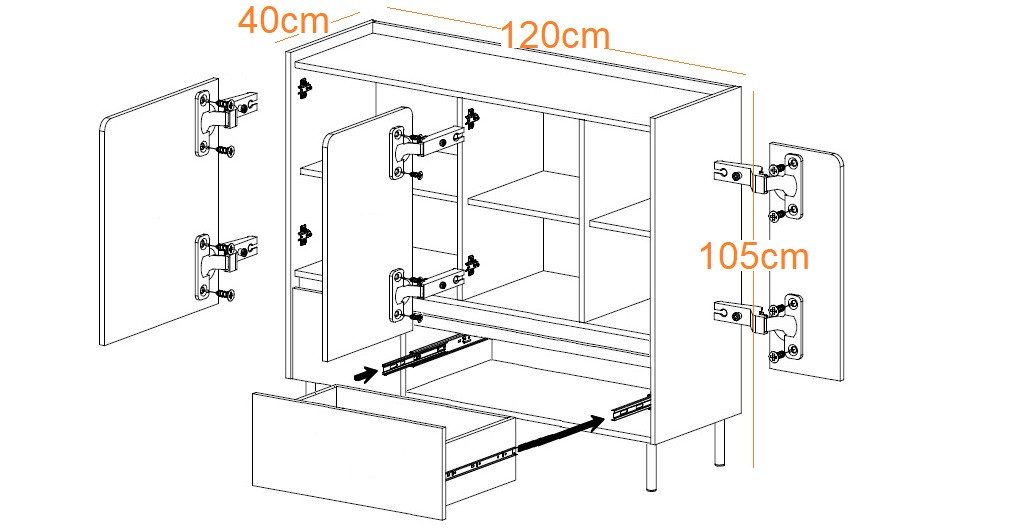 Marmex Möbel Kommode LUCA LC8 Sideboard 120 cm breite