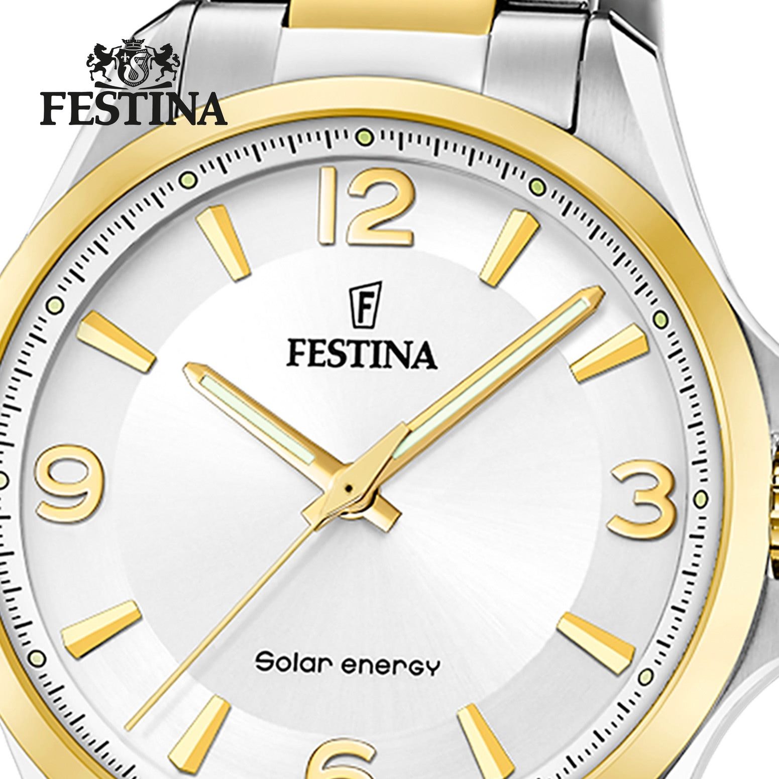 Festina Solaruhr Festina Herrenuhr Edelstahl silber gold, (Solaruhr), Herren Solaruhr rund, Edelstahlarmband silber, gold, Luxus