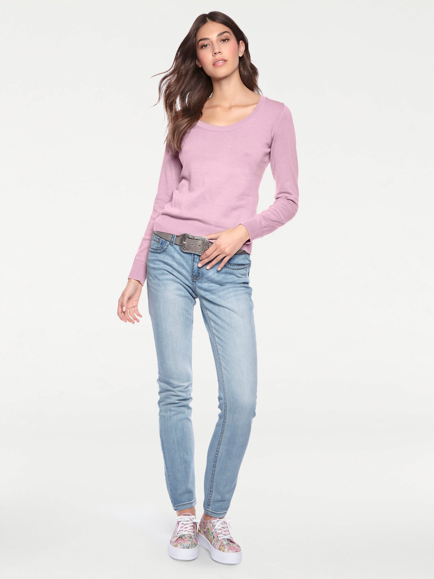 heine Strickpullover Rundhals-Pullover Langarm Feinstrick