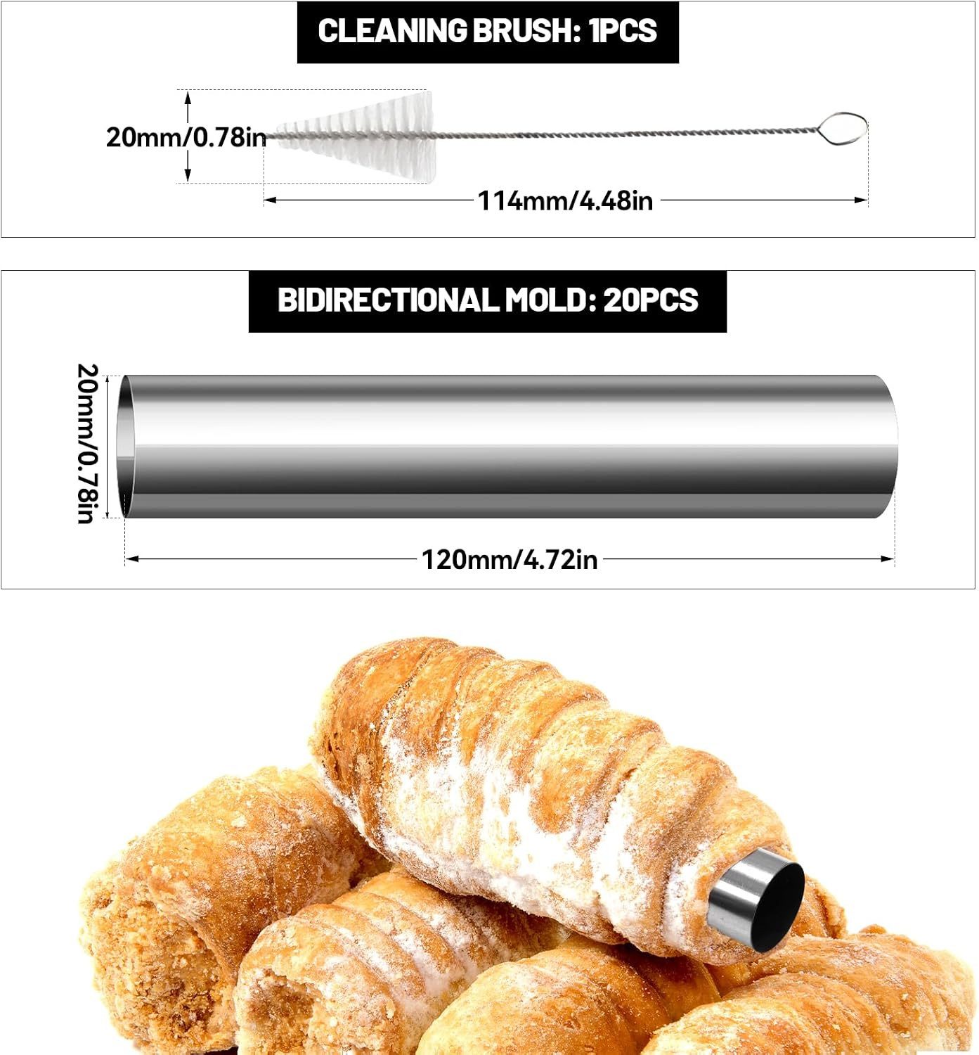 FELIXLEO Muffinform 21 Stk Cannoli Backform Edelstahl Röhrchen Schaumrollenform 12x2cm, (1-tlg) – Bild 2 von 5