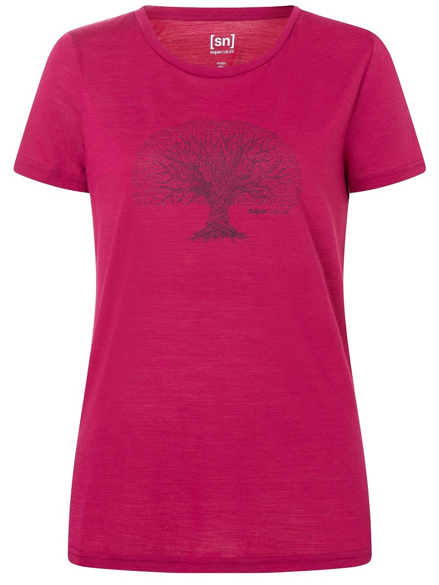 Print-Shirt Merino-Materialmix Merino TREE W SUPER.NATURAL OF geruchshemmender T-Shirt KNOWLEDGE Sangria/Mysterioso TEE