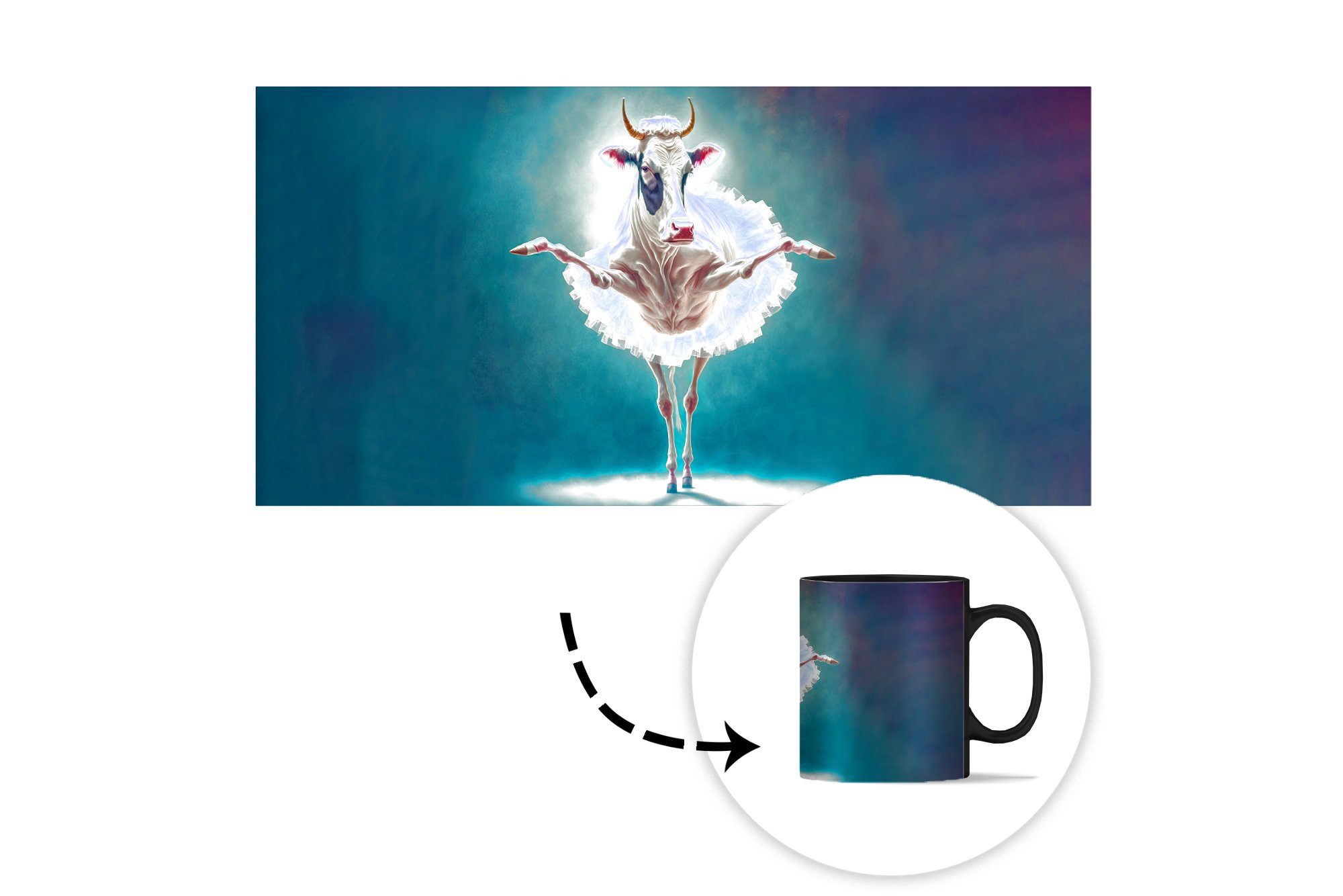 MuchoWow Tasse Kuh - Rock - - Kaffeetassen, Ballett Farbwechsel, Zaubertasse, Porträt Keramik, Kinder, Tiere - Teetasse, - Geschenk
