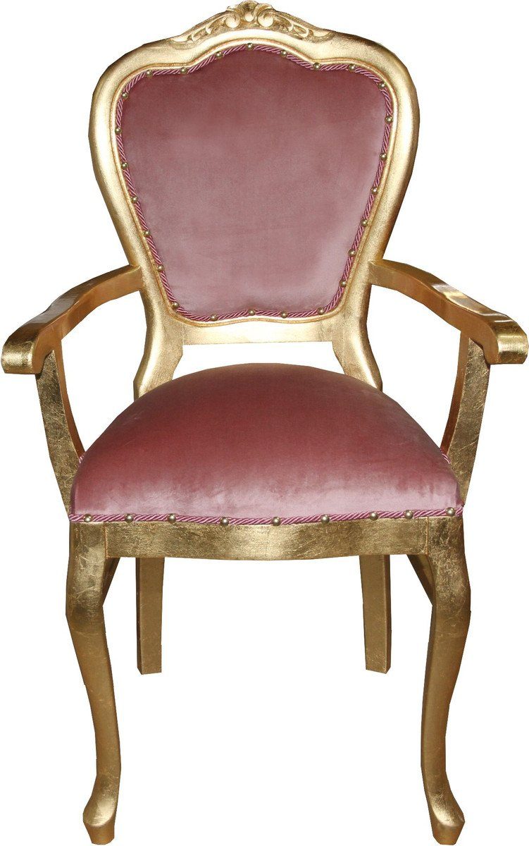 Casa Padrino Esszimmerstuhl Barock Luxus Esszimmer Stuhl mit Armlehnen Rosa/Gold - Limited Edition