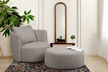 Konsimo Drehsessel RAGGI Sessel mit Sitzhocker, Bouclé-Stoff, komfortables Sitzen, mit 360° Drehfunktion