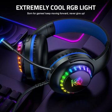 Pacrate Gaming-Headset (Geeignet für verschiedene Spiele wie Shooter, Rennspiele, Fußballspiele, etc., Mit Kabel, Headset mit Mikrofon, Noise Cancelling PS5 Headset mit LED Lichter)