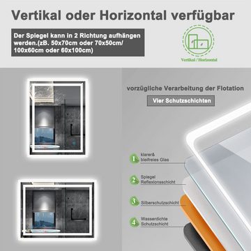 duschspa Badspiegel Badspiegel mit Beleuchtung 70x50 cm Wandspiegel, Touch Beschlagfrei