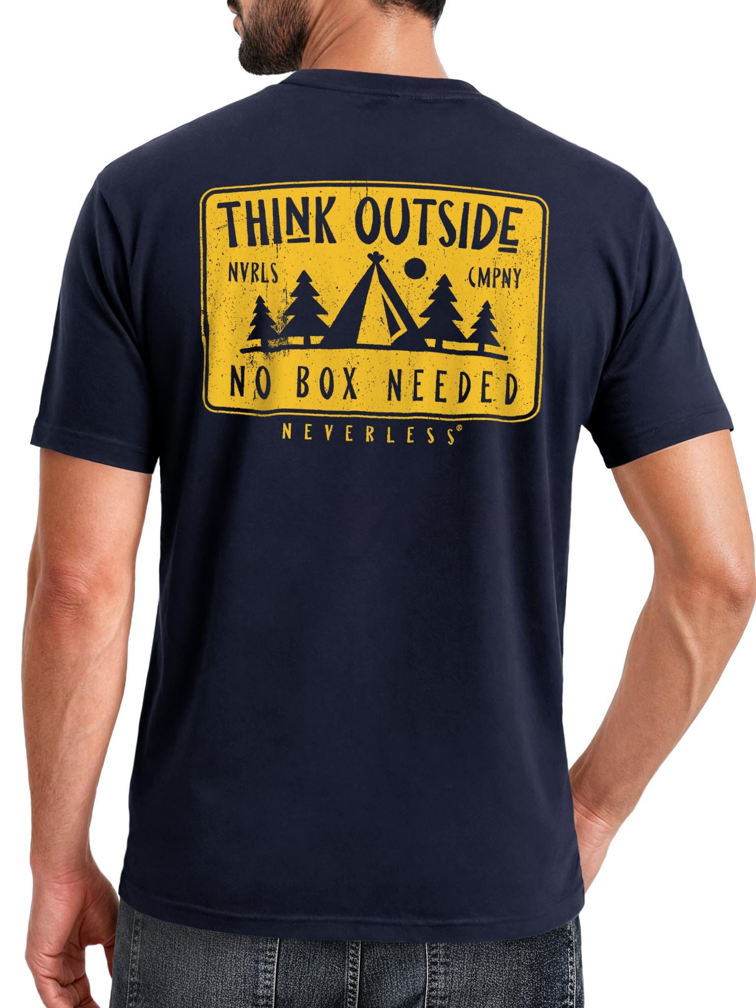 Print-Shirt Herren T-Shirt Backprint SpuchThink Outside Rückenaufdruck Wald