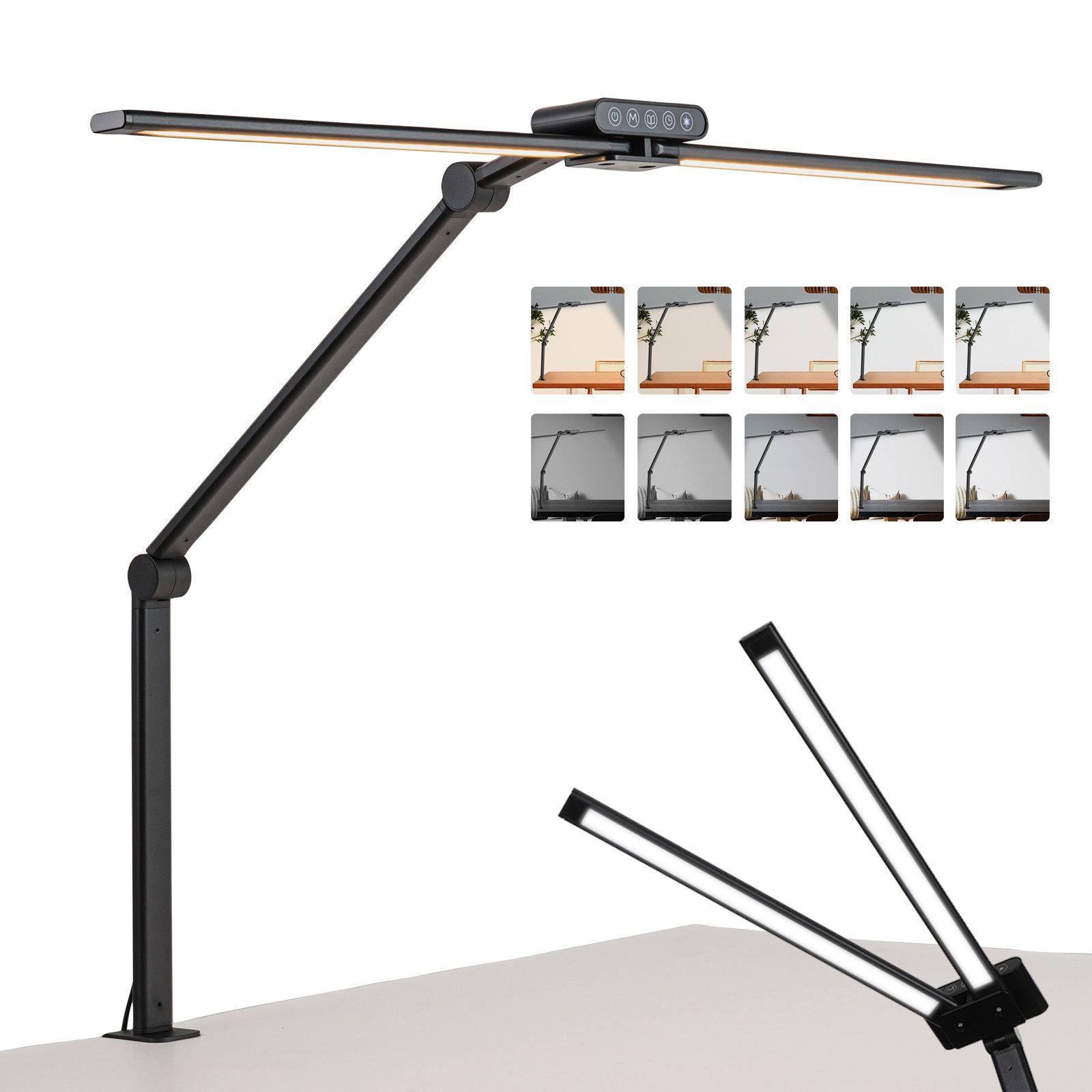 LMaxhome Schreibtischlampe 24W LED Dimmbar Doppelkopf klemmbar 2000lm Augen günstig online kaufen