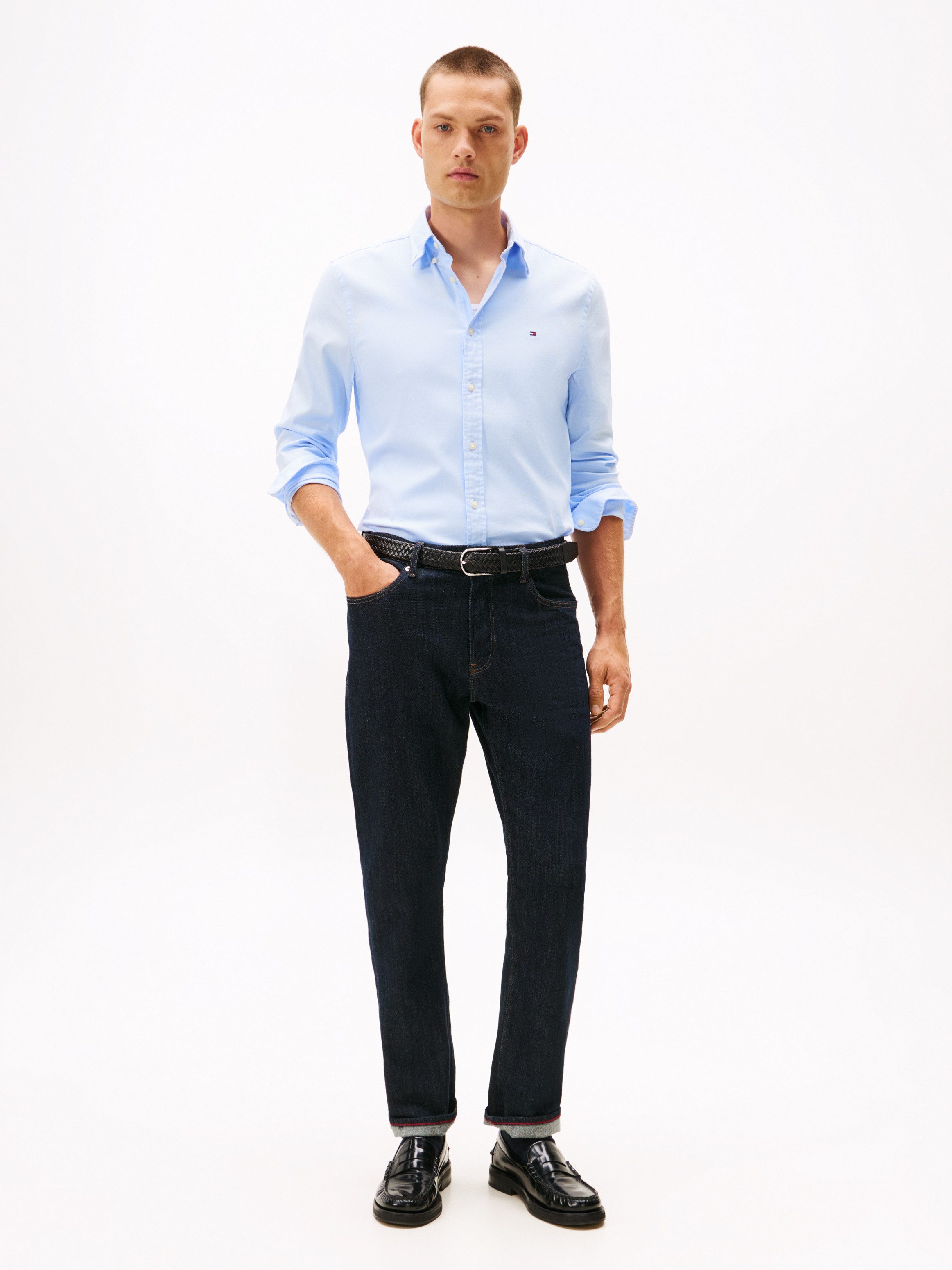 Tommy Hilfiger Langarmhemd DOBBY Slim Fit, Button-down-Kragen