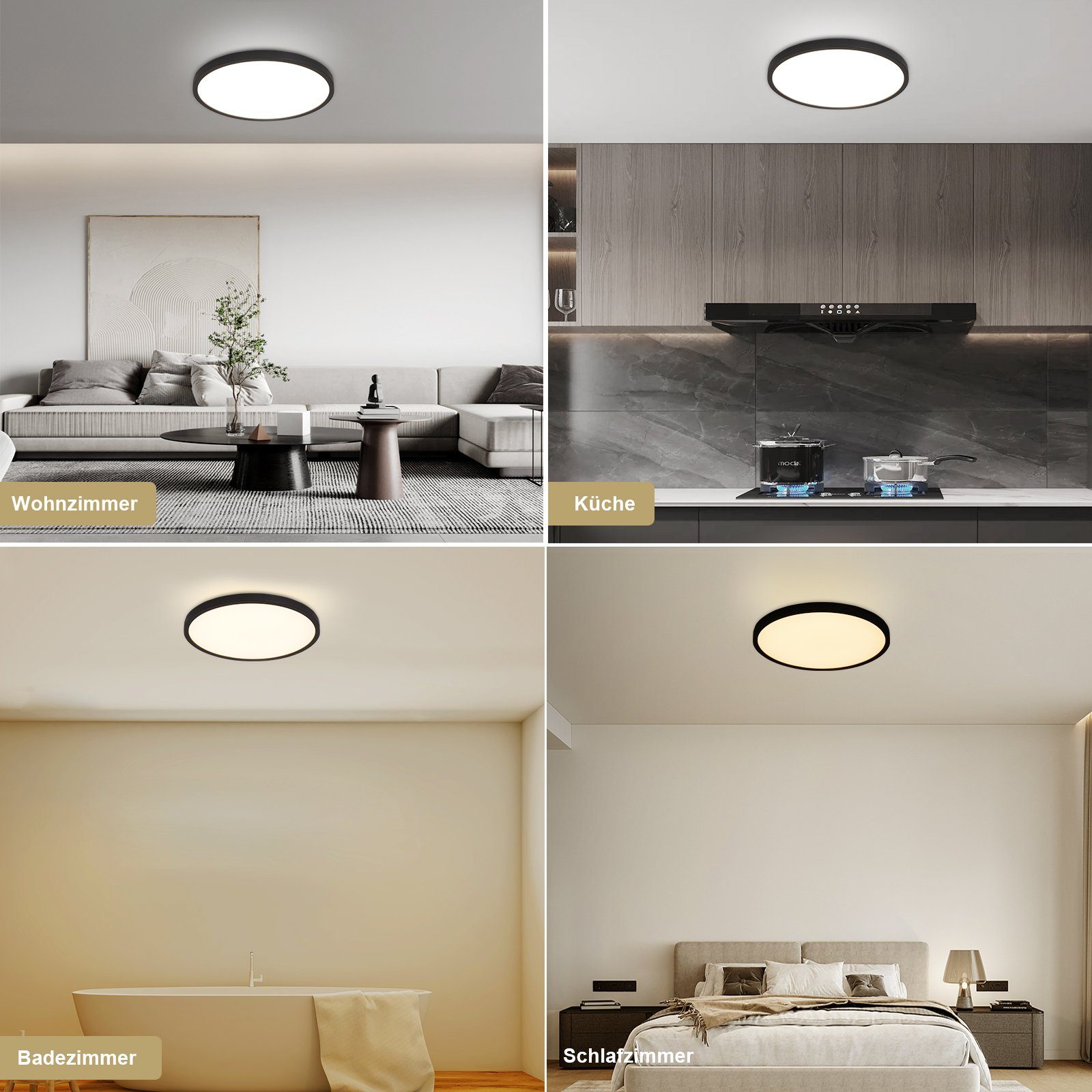 ZMH LED Deckenleuchte Dimmbar mit Fernbedienung Deckenlampe Rund Flach Whonzimmer, ohne Leuchtmittel, 3000-6000k, Rund