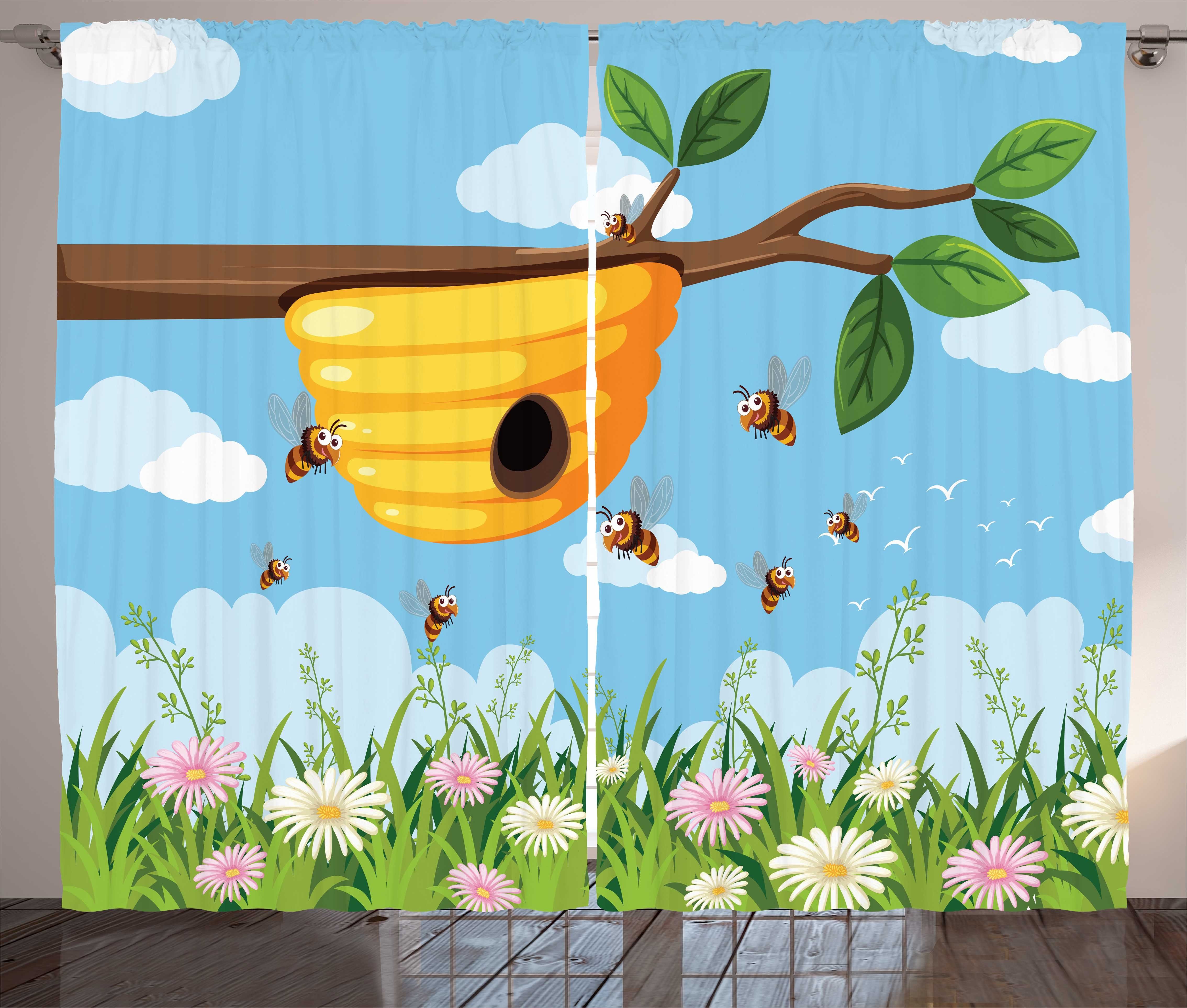 Gardine Schlafzimmer Kräuselband Vorhang mit Schlaufen und Haken, Abakuhaus, Bees Bee Hive Natur Reisig Blumen