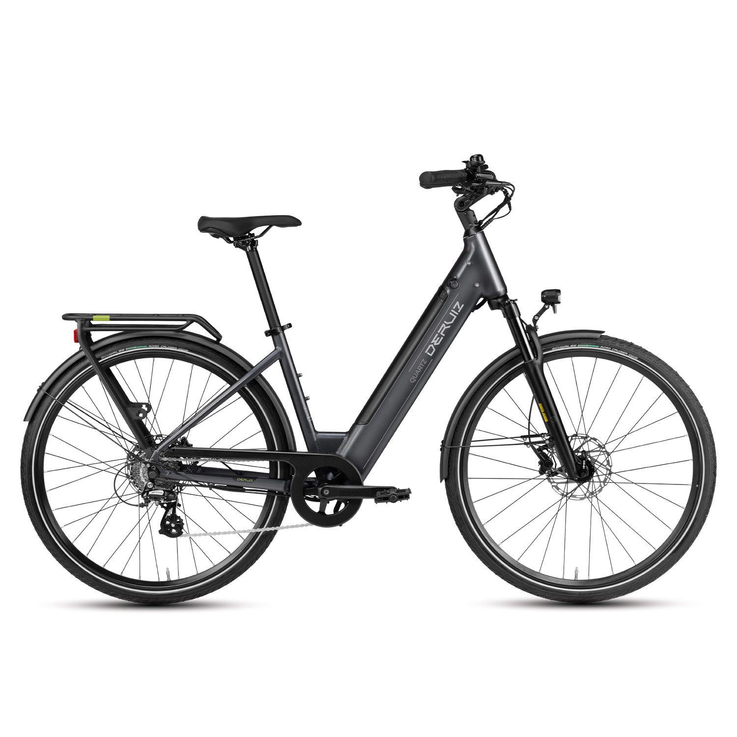 DERUIZ E-Bike Cityrad 28 Zoll Quartz 2.0, 644 Wh, bis zu 161 km, 55 Nm, Drehmomentsensor, 8 Gang SHIMANO Altus RD-M310 Schaltwerk, Kettenschaltung, Heckmotor, 644 Wh, (5 Stufen, Aluminium-Schutzbleche), SHIMANO Altus 8-Gang, Hydraulikbremsen, Bluetooth-App