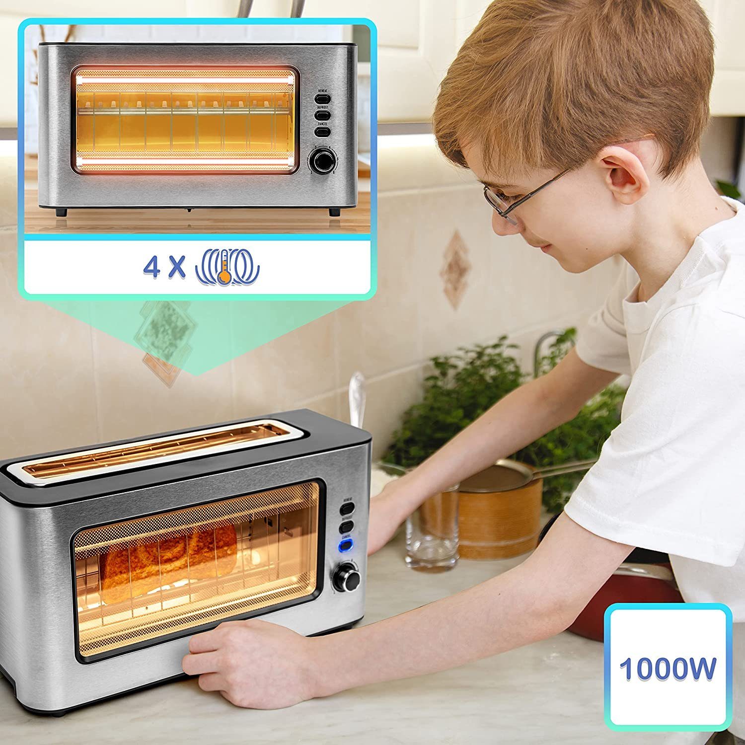 Duronic Toaster, TB10 Toaster mit Für 2 Glasfenster, Scheiben, Sandwichtoast