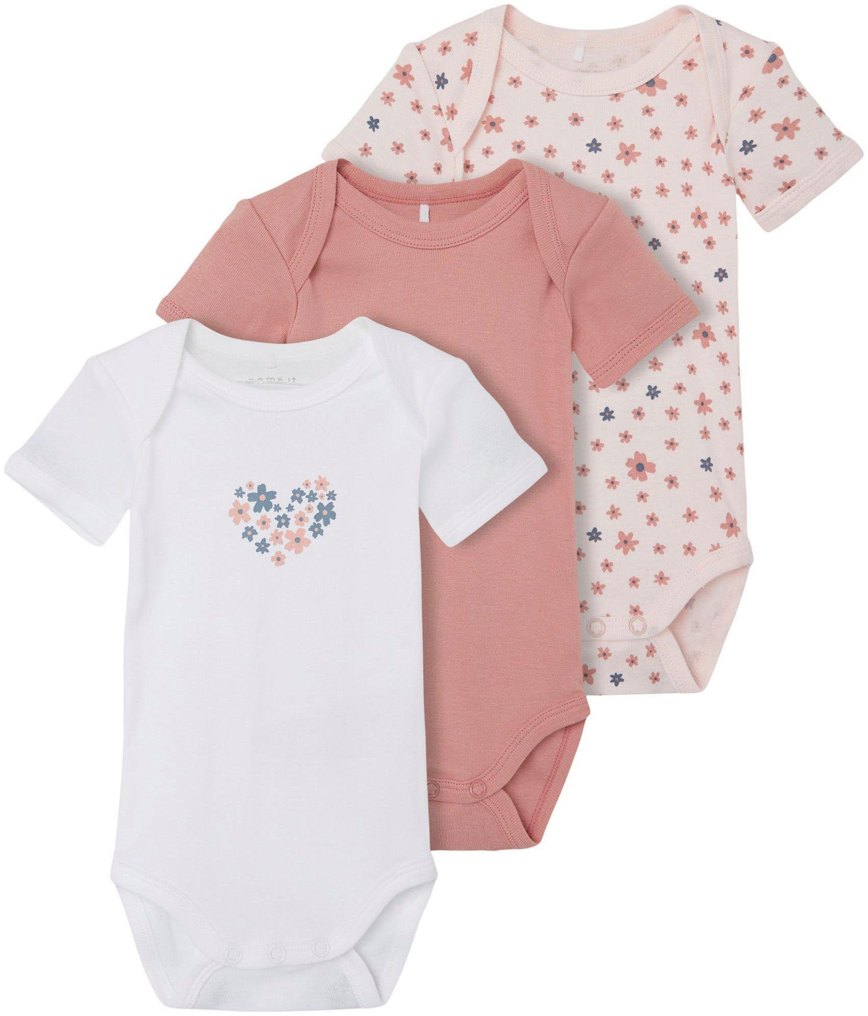 FLOWER 3P Name It ROSETTE Kurzarmbody NBFBODY (Packung, SS 3-tlg)