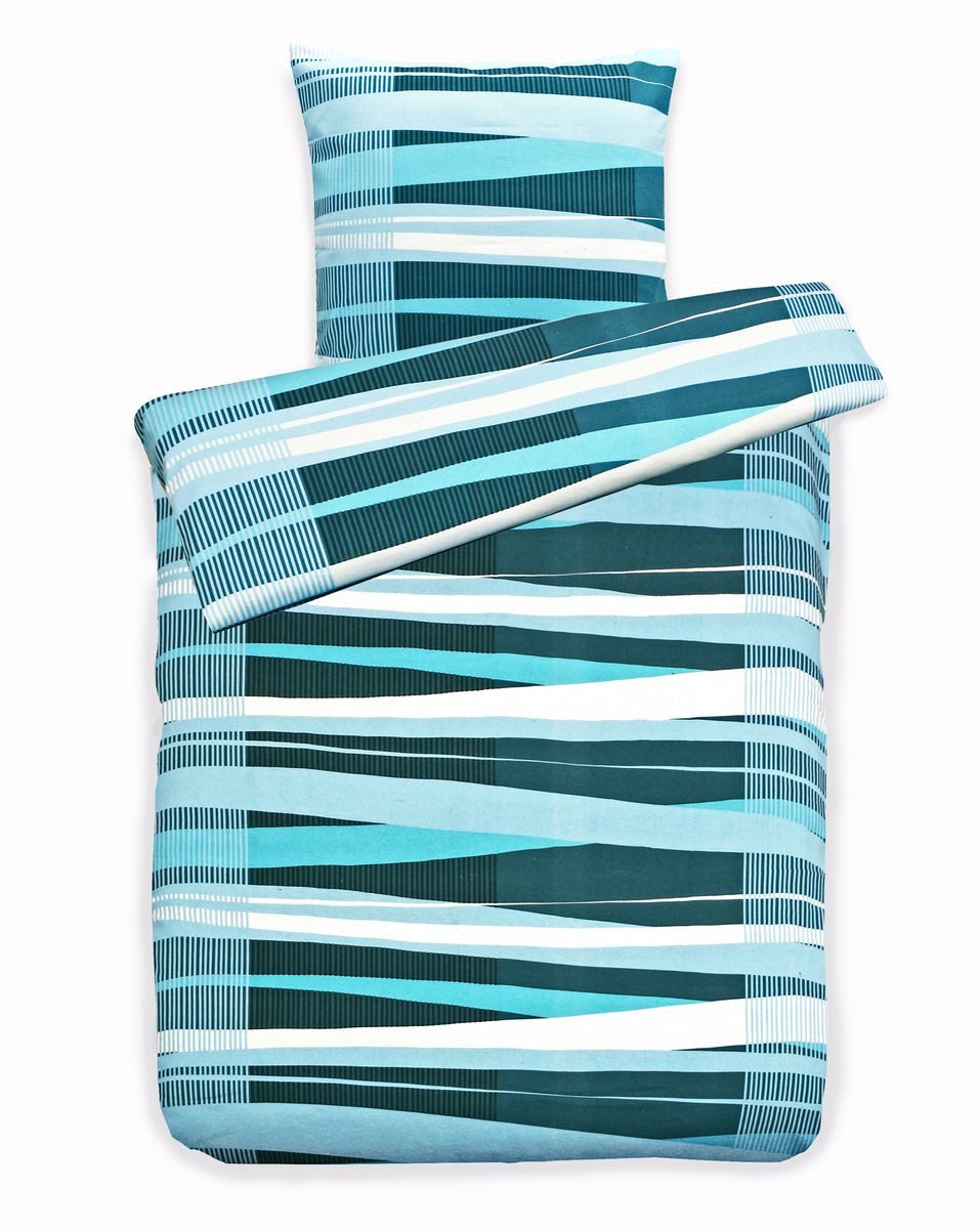 JACK Bettwäsche 135x200cm Streifen Blau Petrol, Biber, 2 teilig, modernes D günstig online kaufen