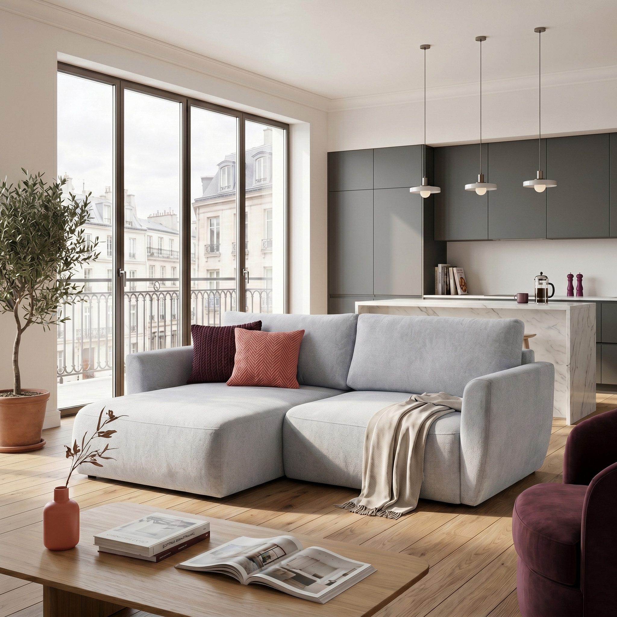 Muffo Ecksofa Bella mit Schlaffunktion Easy-Clean, mit Schlaffunktion und Bettkasten 230x165 cm, mit Armlehnen und Stauraum
