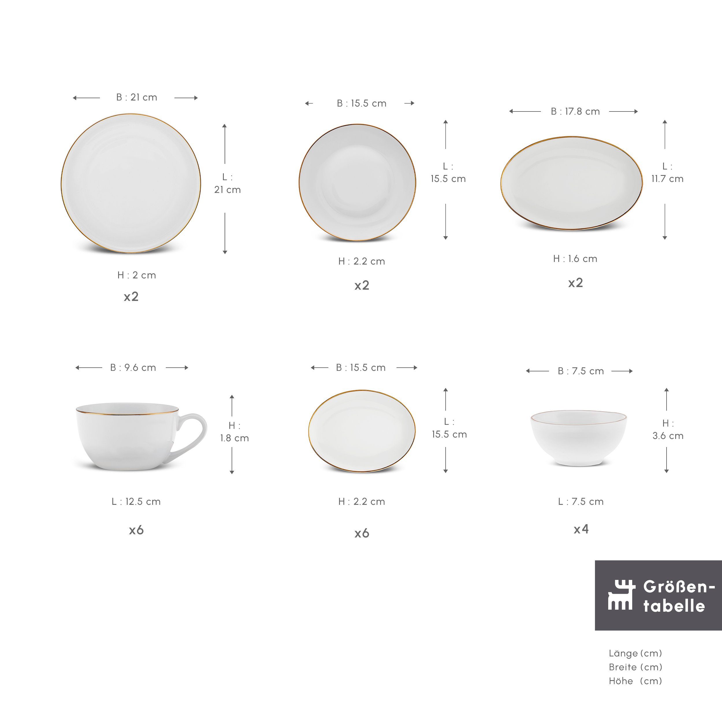 Karaca Geschirr-Set Elegance Bone Marcelo 26-teiliges Frühstücksset 6 Personen Gold, 6 Personen