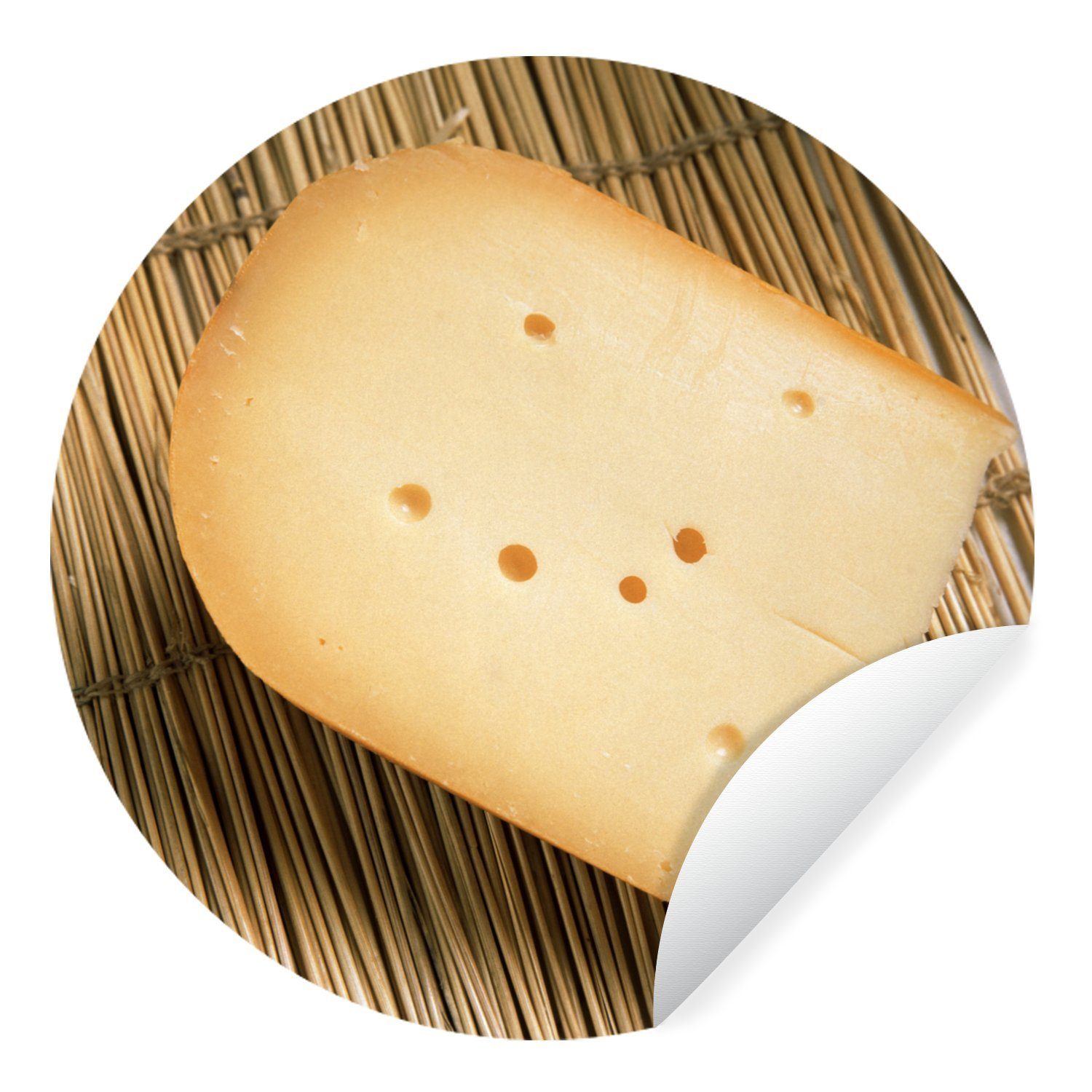 MuchoWow Wandsticker Gouda - Käse - Korb (1 St), Tapetenkreis für Kinderzimmer, Tapetenaufkleber, Rund, Wohnzimmer