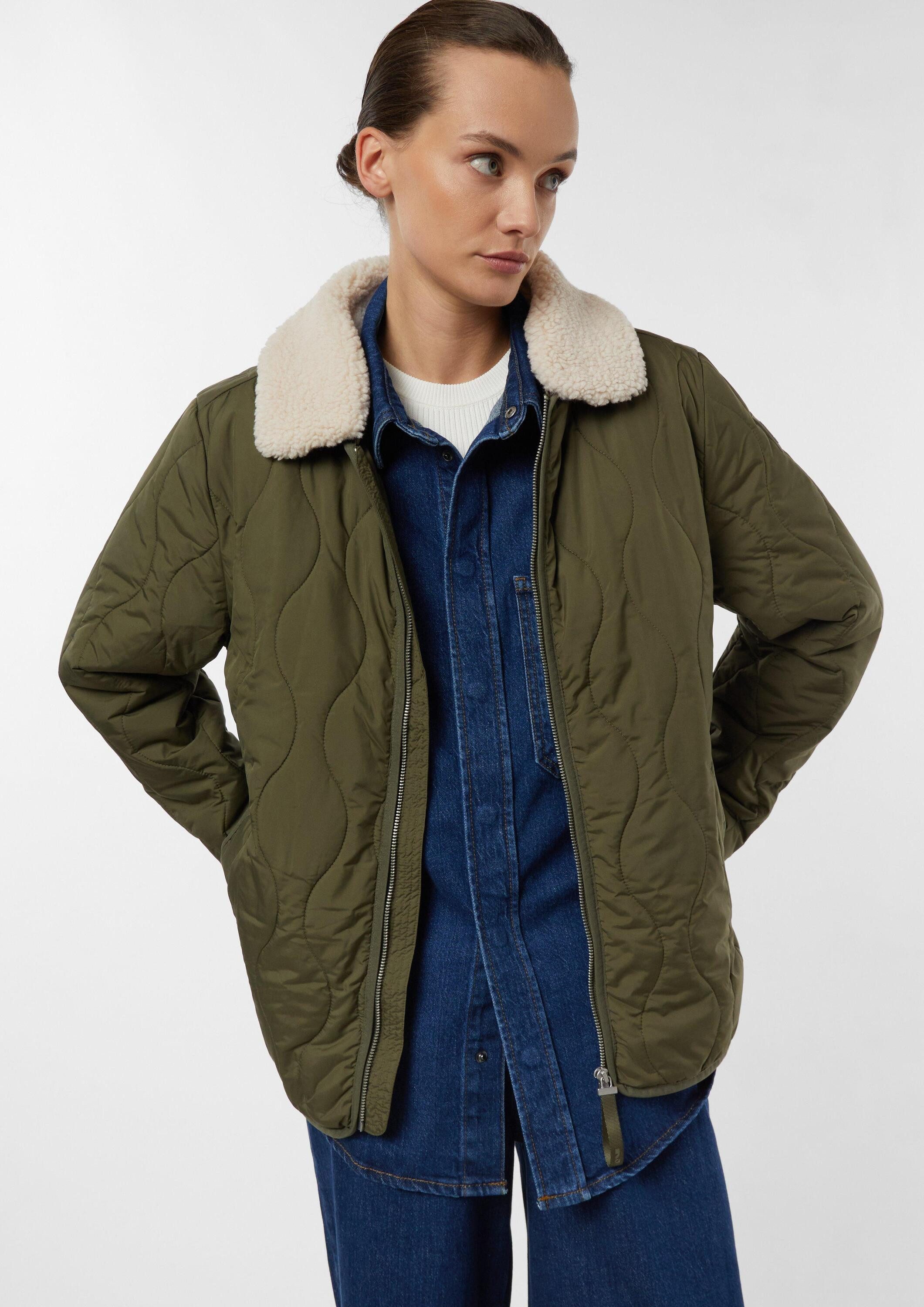 comma Funktionsjacke Outdoor-Jacke Oversized Steppjacke mit abnehmbarem Teddykragen